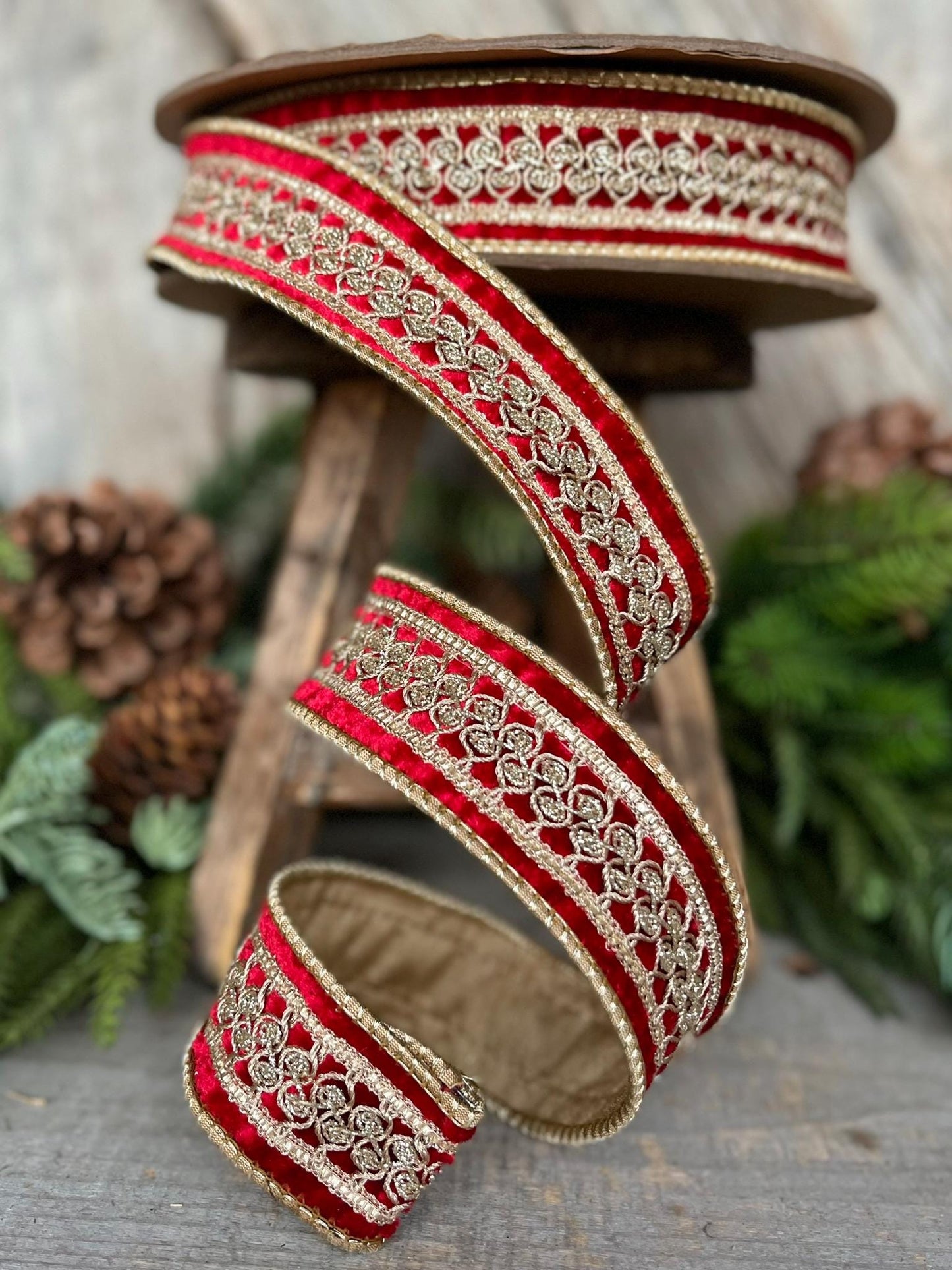 1.5" Red Velvet Trim RIbbon, Red Christmas RIbbon