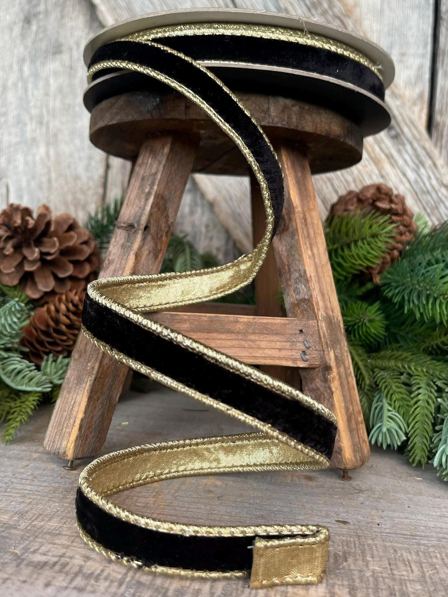 3/4" Black Flashy Velvet, Farrisilk Ribbon, Wired Ribbon