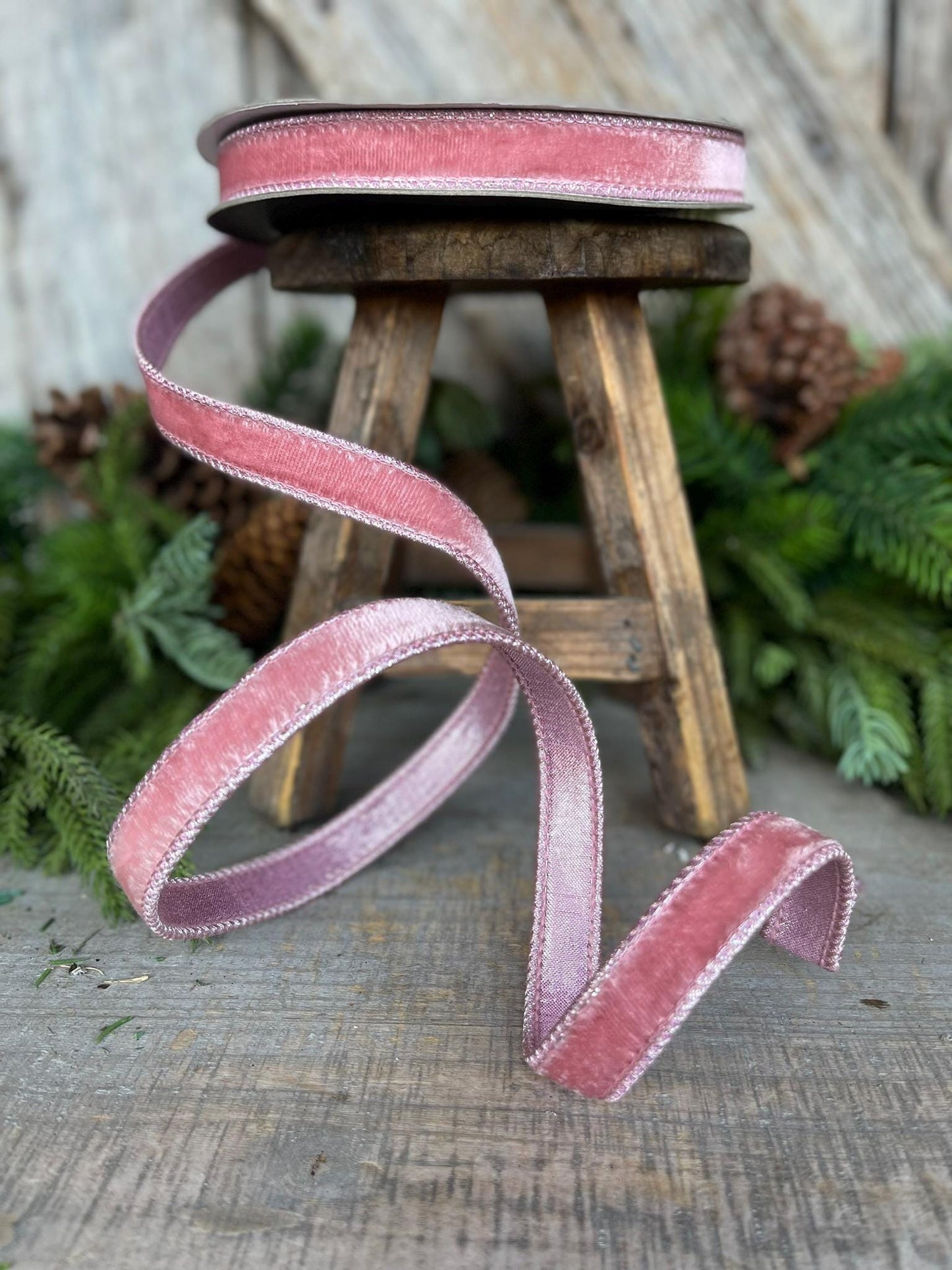 3/4" Pink Velvet Luster Ribbon, Farrisilk, Wired Velvet Ribbon,Christmas Velvet Ribbon,Pink Velvet Ribbon