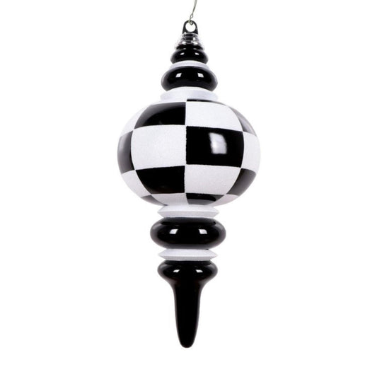 7" Black White Finial, Checkered Ornament, Finial Ornament