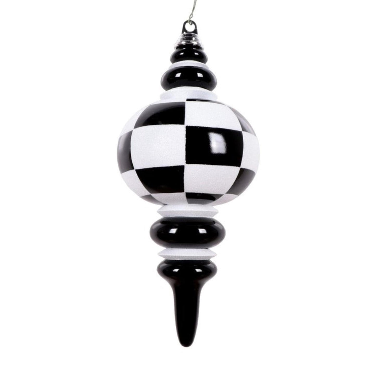 7" Black White Finial, Checkered Ornament, Finial Ornament