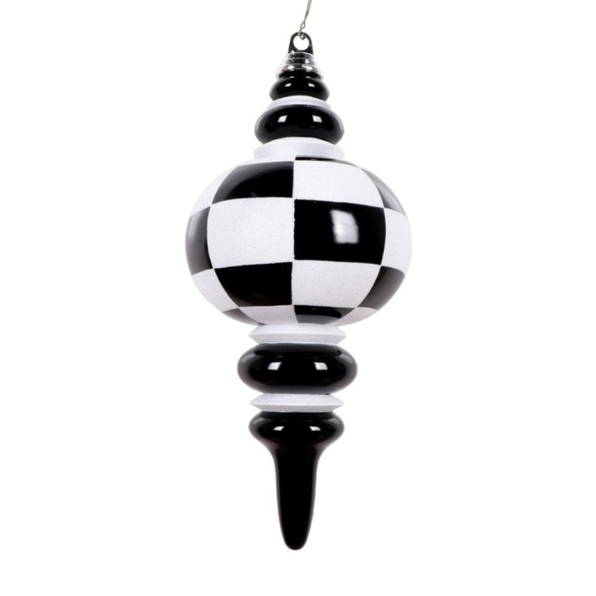 7" Black White Finial, Checkered Ornament, Finial Ornament