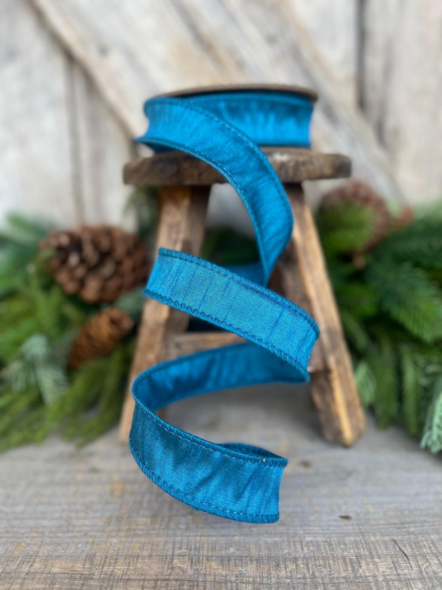 1" Turquoise Dupion Ribbon, wired ribbon, Christmas Ribbon