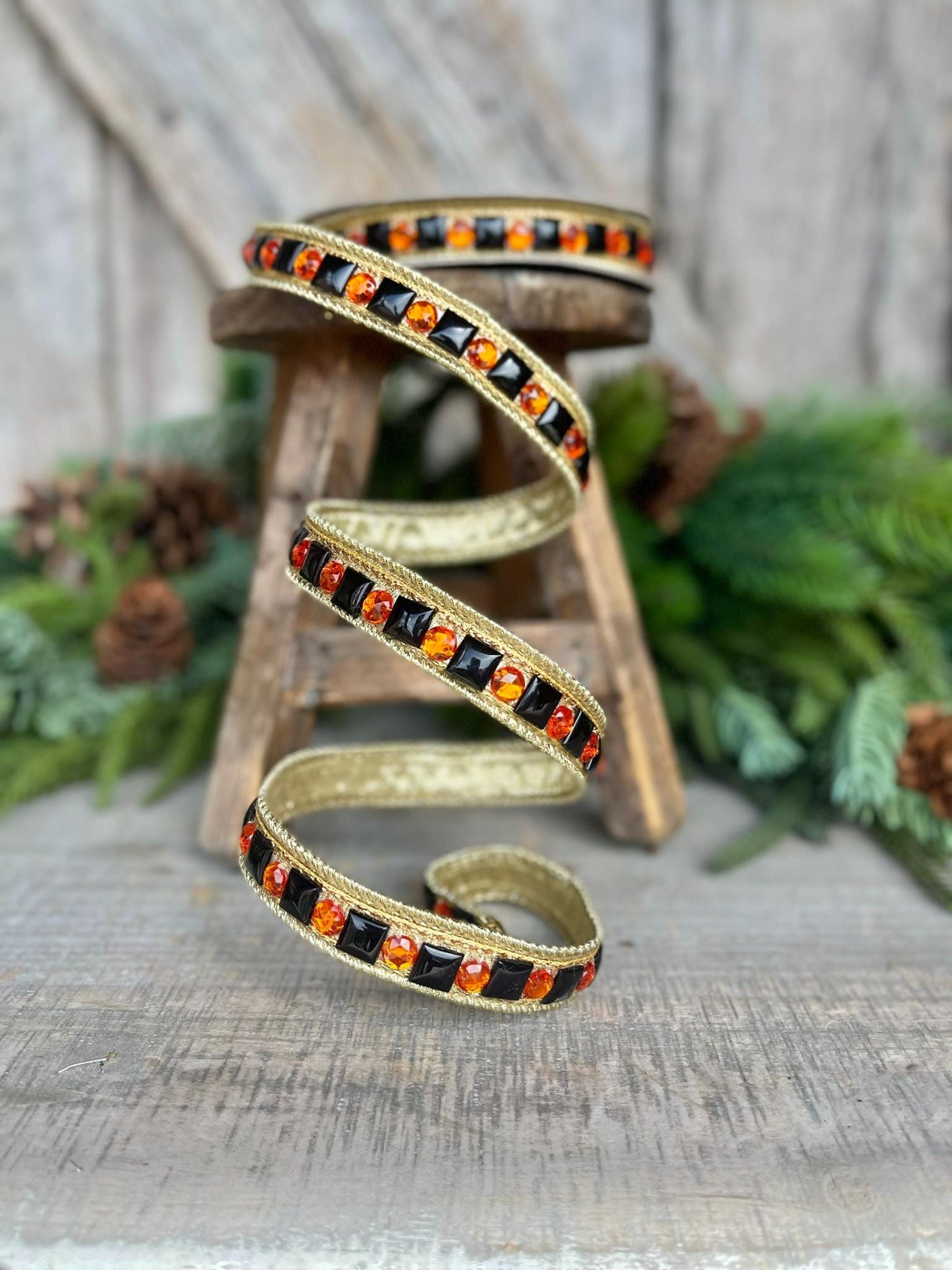 3/4" Halloween Garland Ribbon, Halloween Jeweled Ribbon, Orange Black Jeweled RIbbon