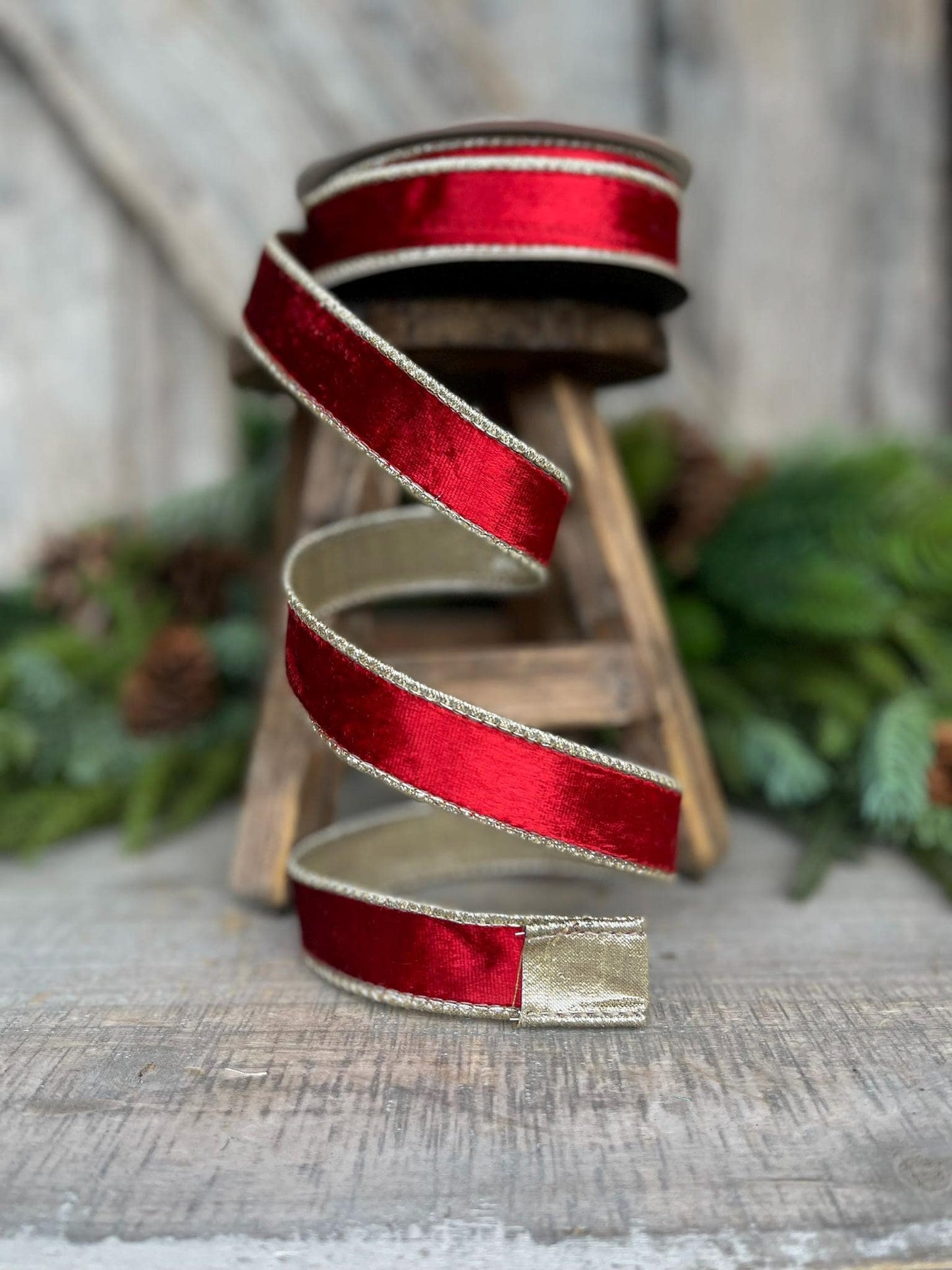 1" Red Satin Velvet Ribbon, Farrisilk Ribbon, Red Velvet Ribbon