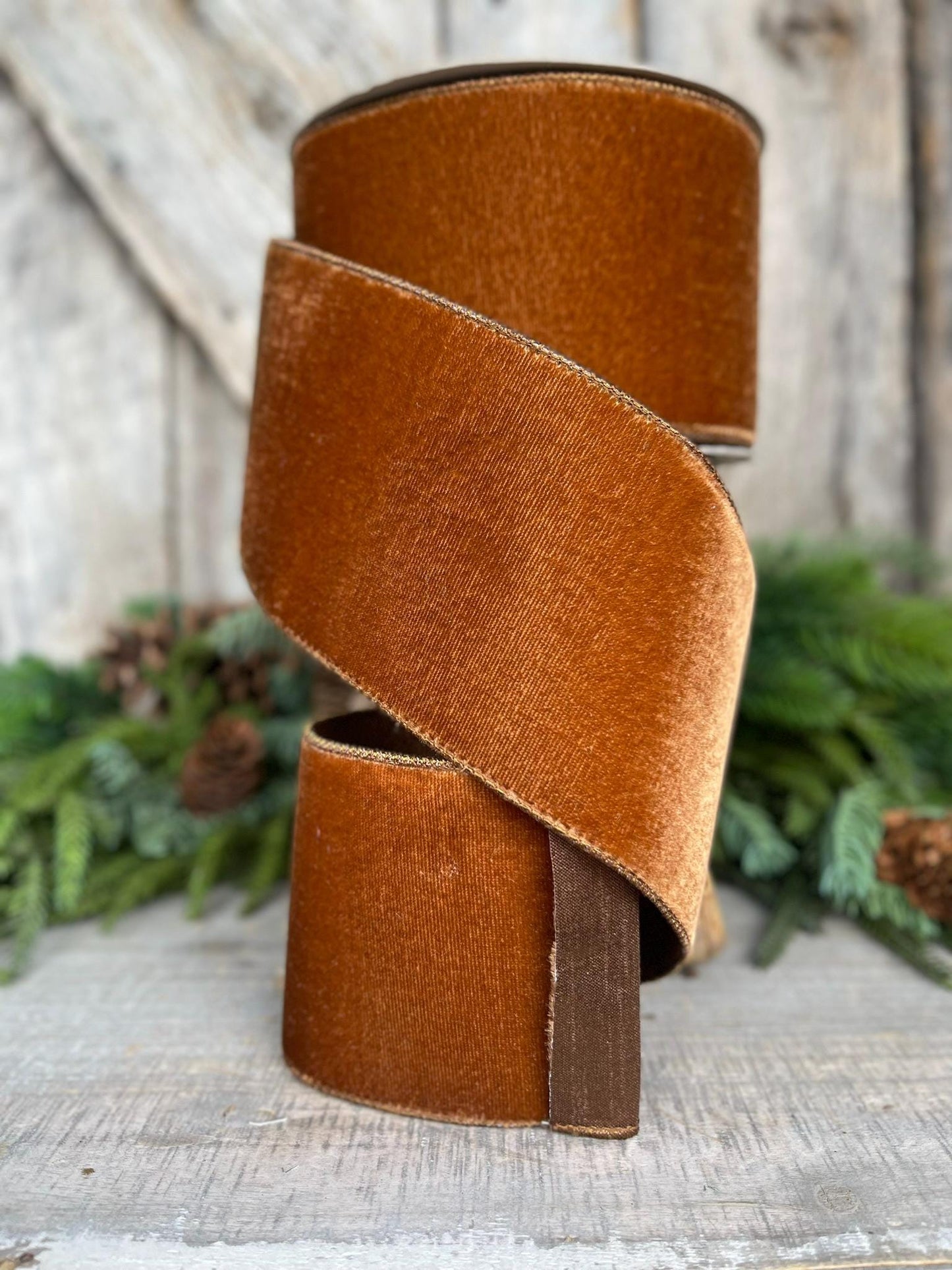 4” Pecan Brown Velvet Ribbon, Farrisilk ribbon, Velvet ribbon