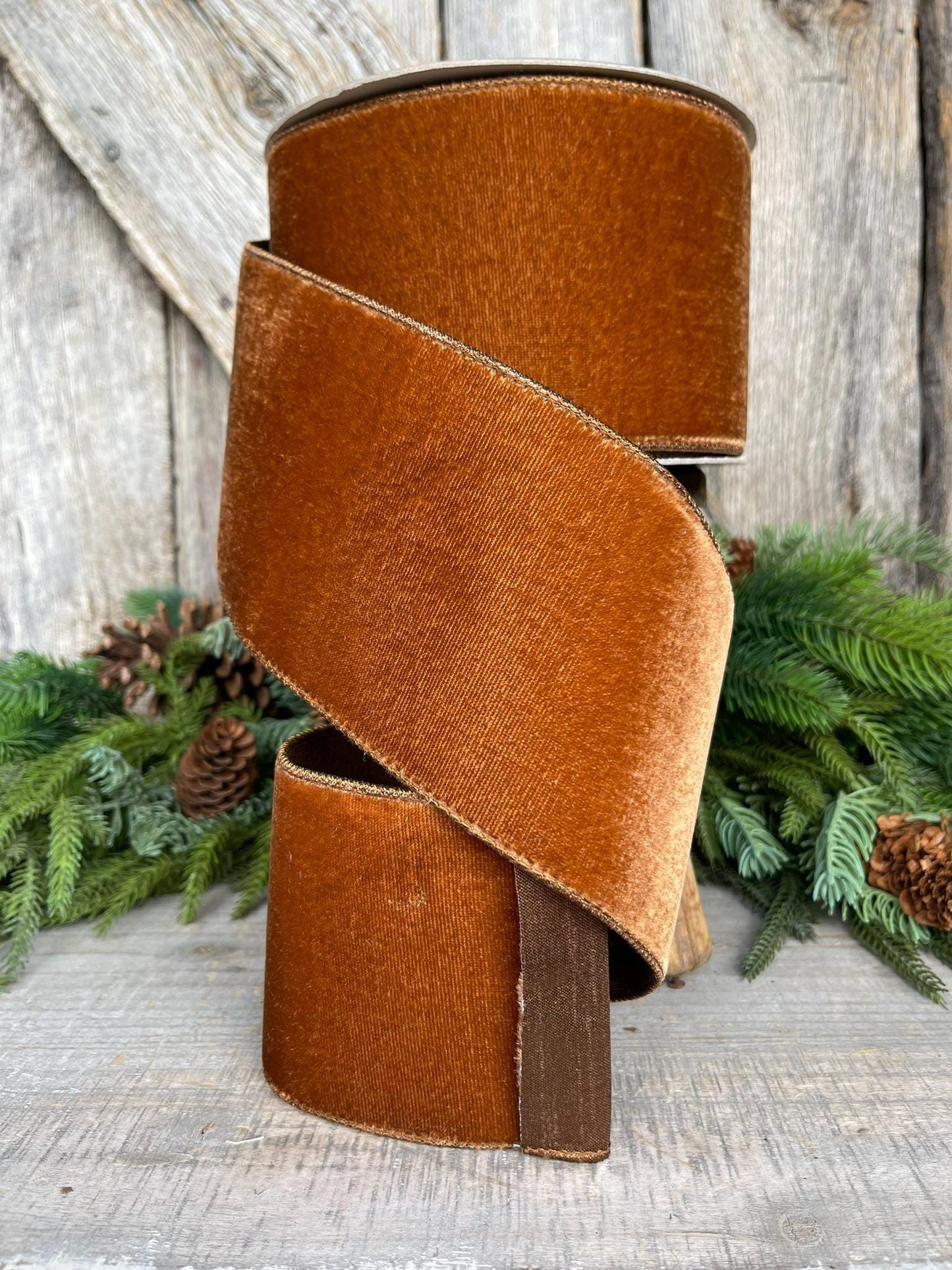 4” Pecan Brown Velvet Ribbon, Farrisilk ribbon, Velvet ribbon