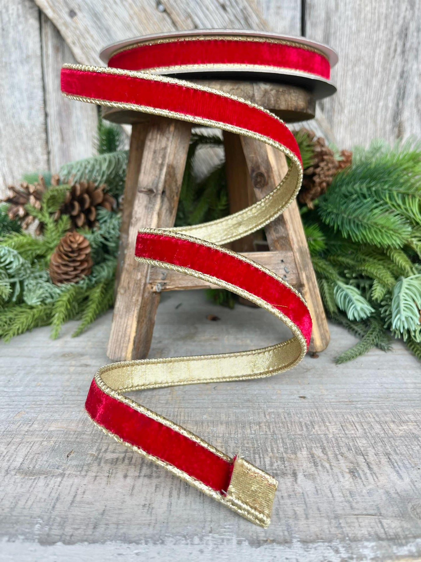 3/4" Red Flashy Velvet, Farrisilk Ribbon, Wired Ribbon