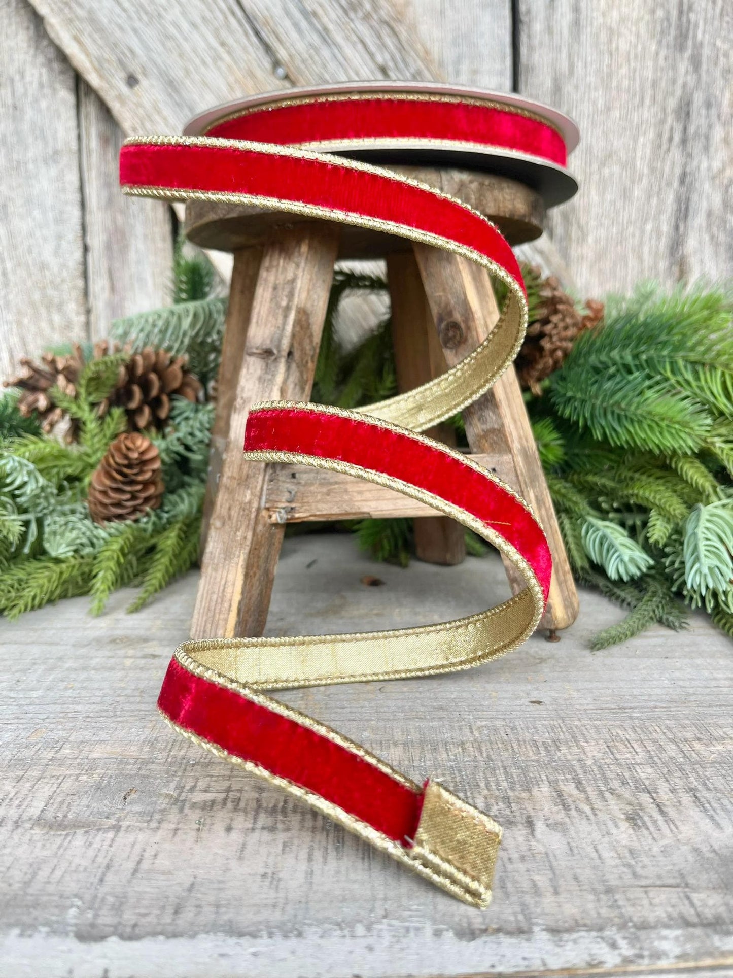 3/4" Red Flashy Velvet, Farrisilk Ribbon, Wired Ribbon