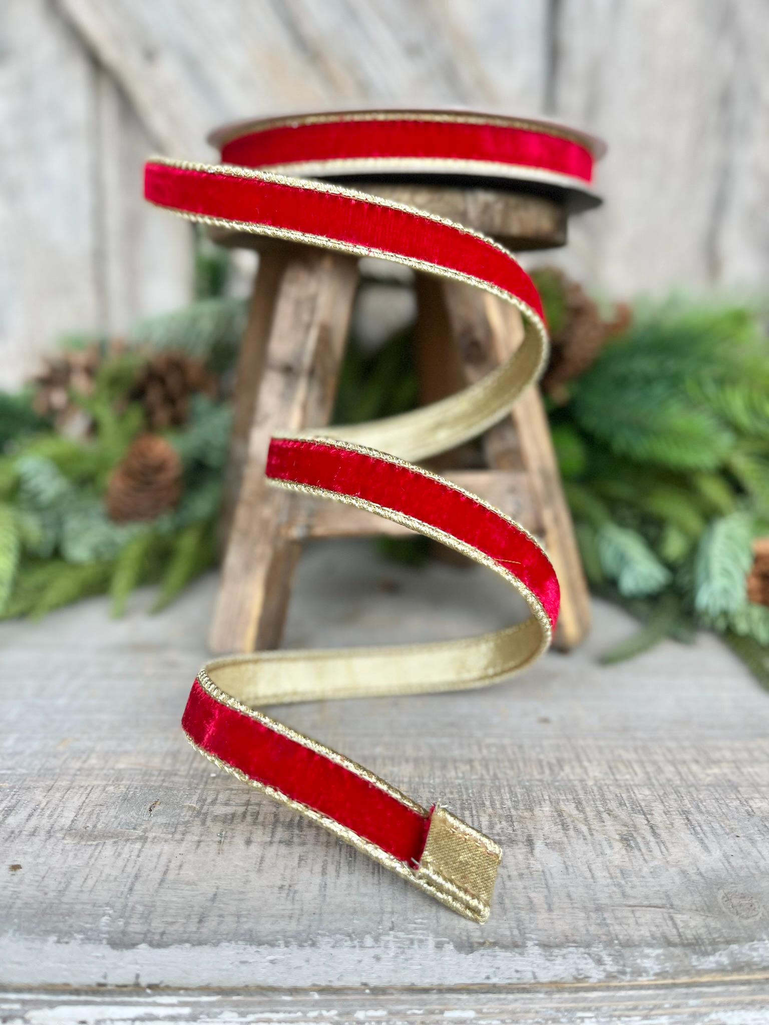 3/4" Red Flashy Velvet, Farrisilk Ribbon, Wired Ribbon