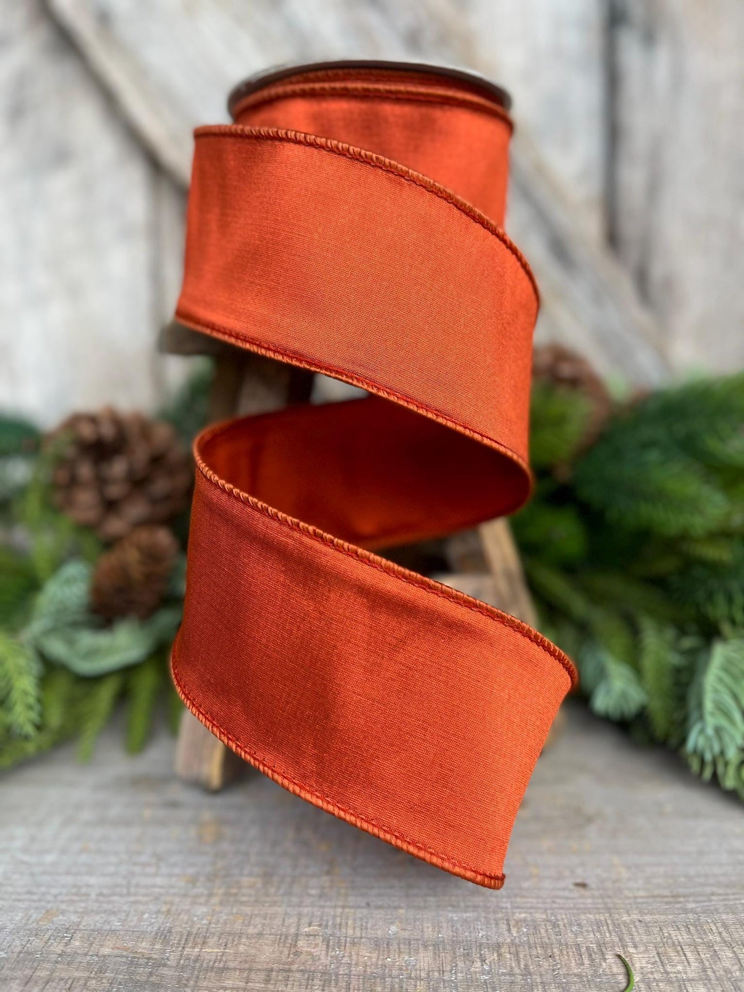 2.5" Orange Cinnamon Taffeta Ribbon, Farrisilk Ribbon, Wired Ribbon