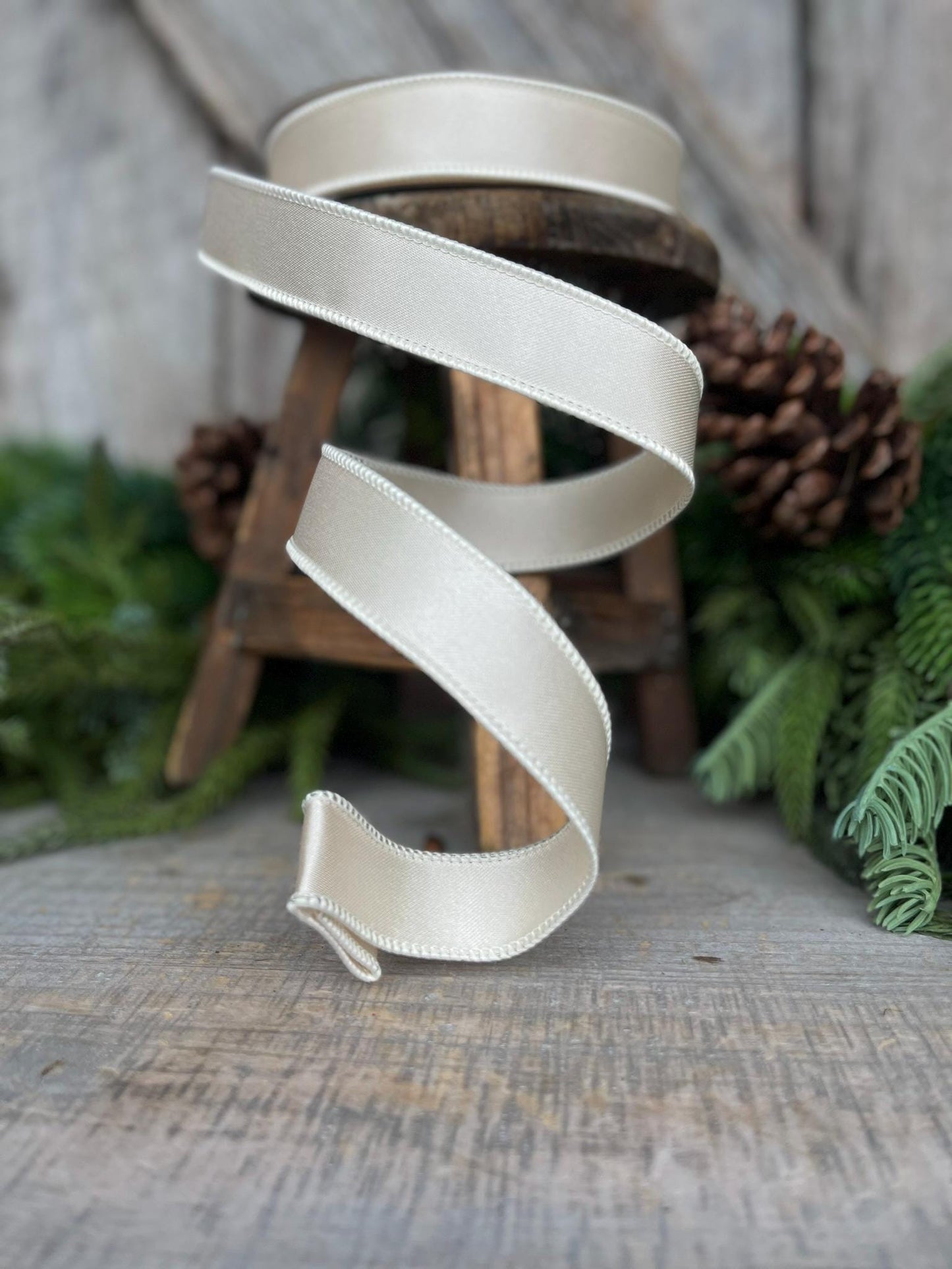 1" Ivory Wired Satin Ribbon, Farrisilk Ribbon, Satin Ribbon