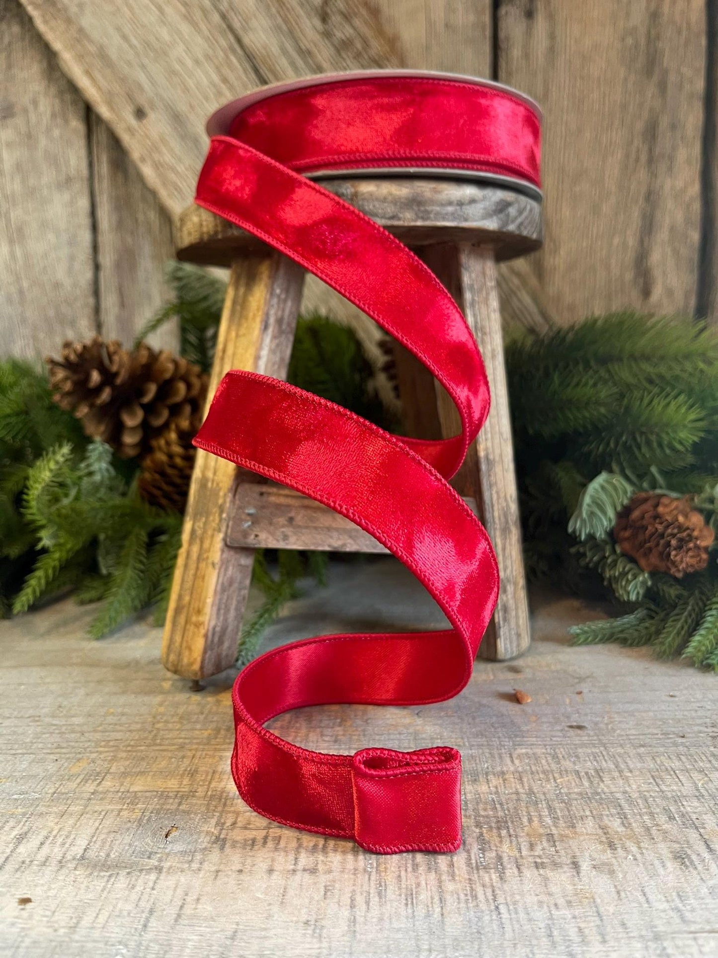 1” Red Silken Velvet Ribbon, Farrisilk ribbon, Velvet ribbon