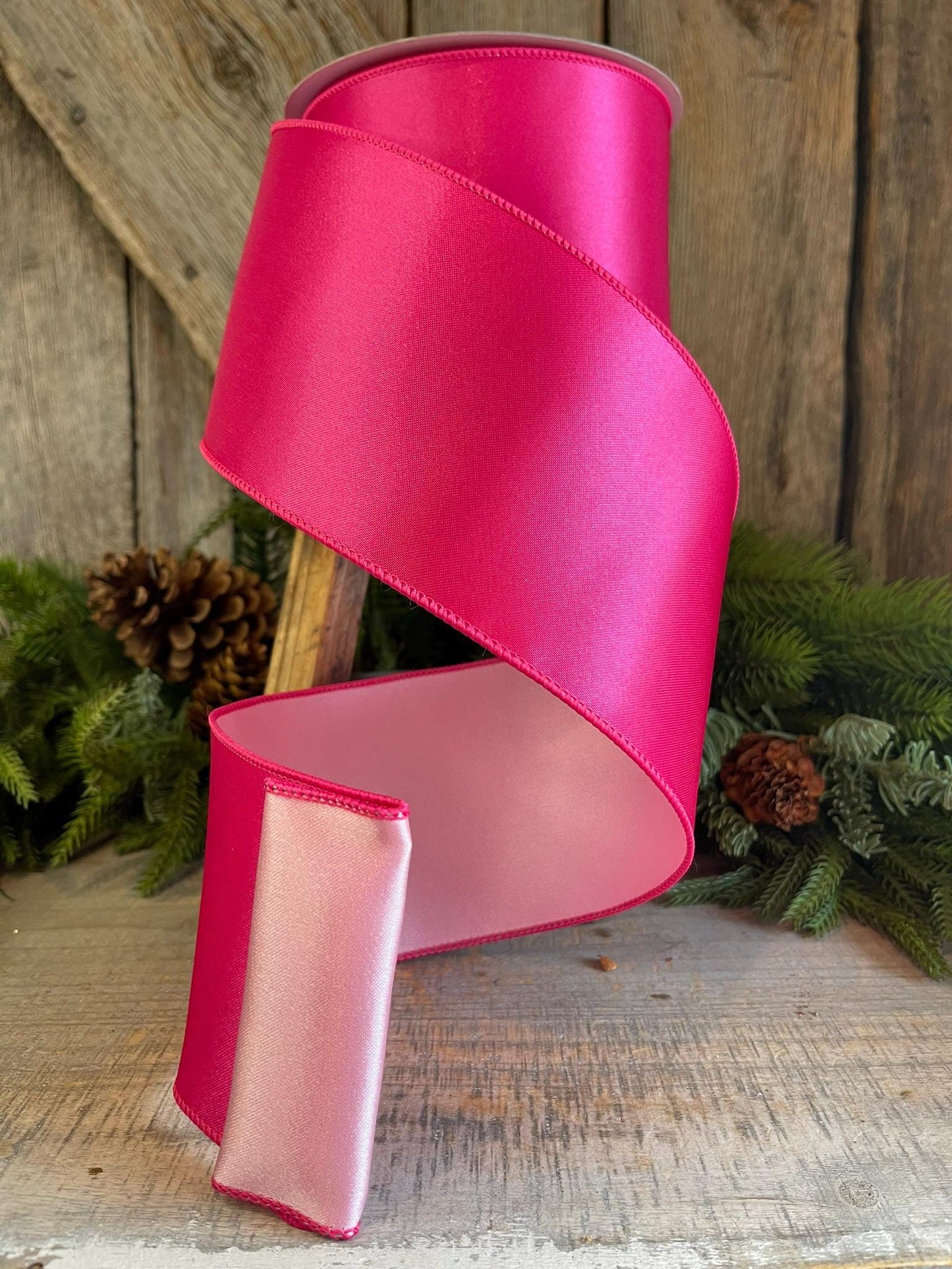 4" Hot Pink Light Pink Wired Satin Ribbon, Farrisilk Ribbon, Duo Satin Ribbon