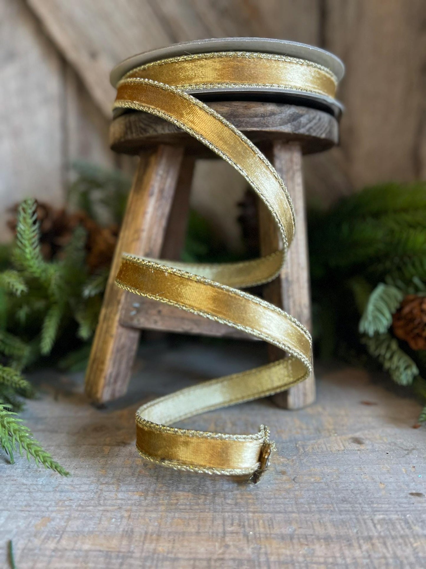 3/4" Gold velvet Ribbon, Farrisilk ribbon, Gold ribbon