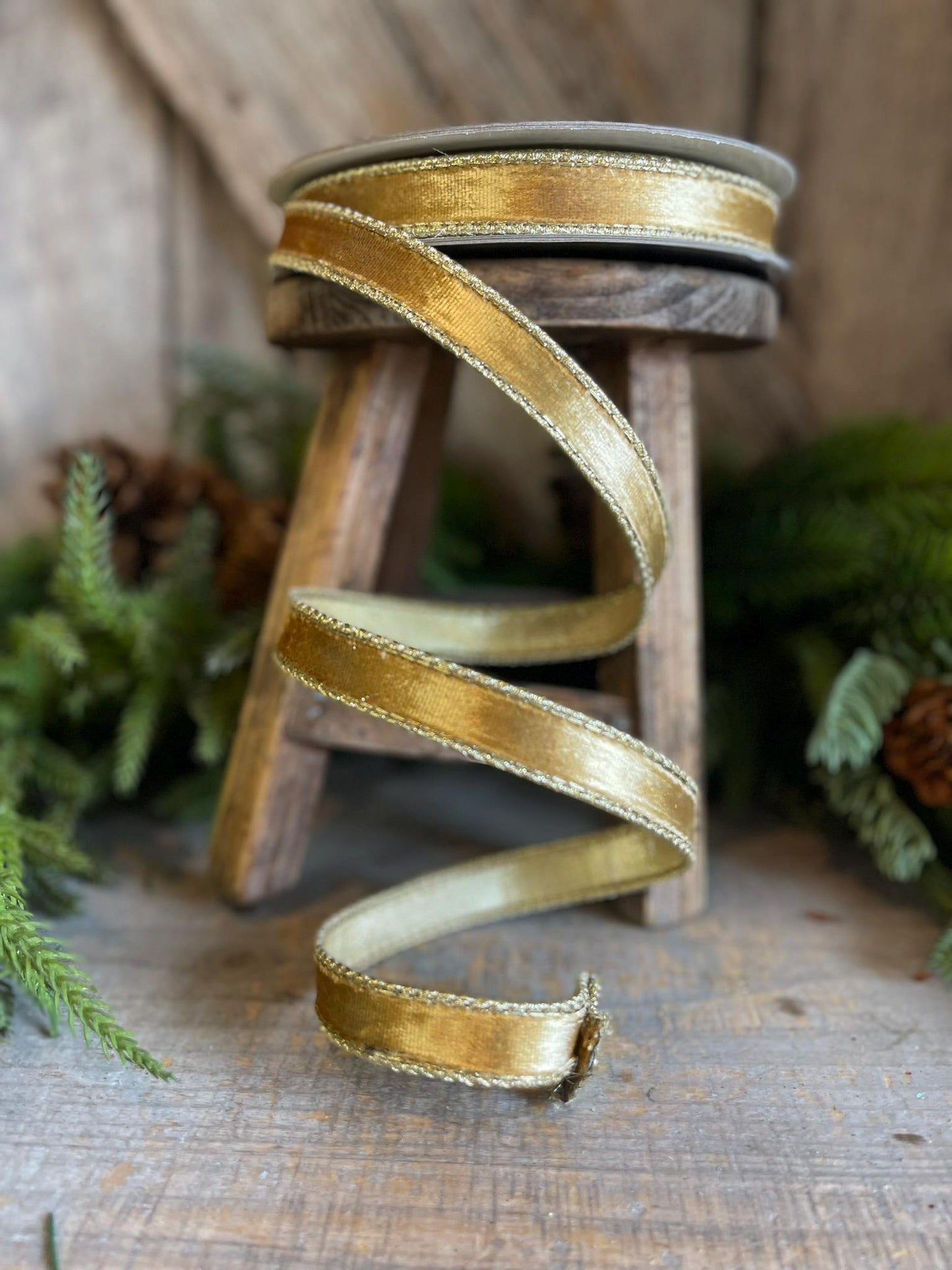3/4" Gold velvet Ribbon, Farrisilk ribbon, Gold ribbon