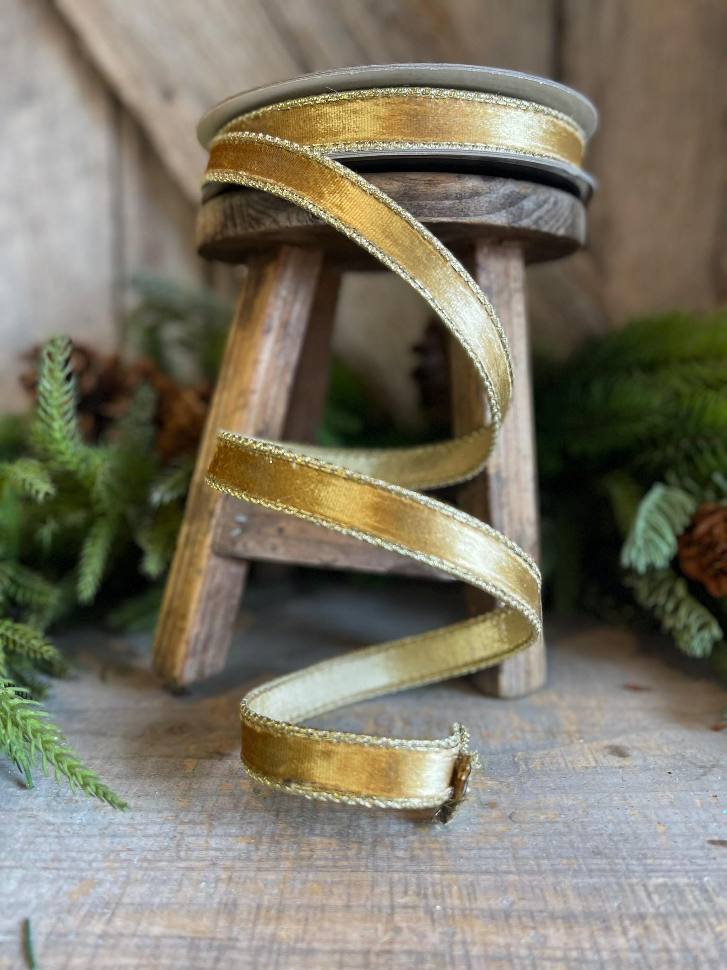 3/4" Gold velvet Ribbon, Farrisilk ribbon, Gold ribbon