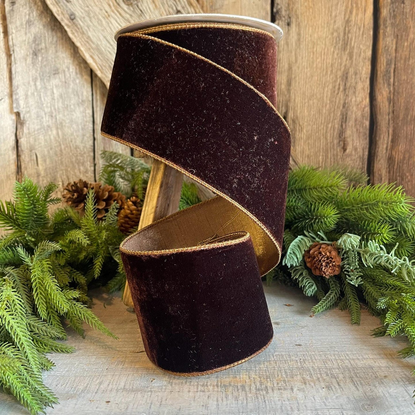 4” Chocolate Velvet Ribbon, Farrisilk ribbon