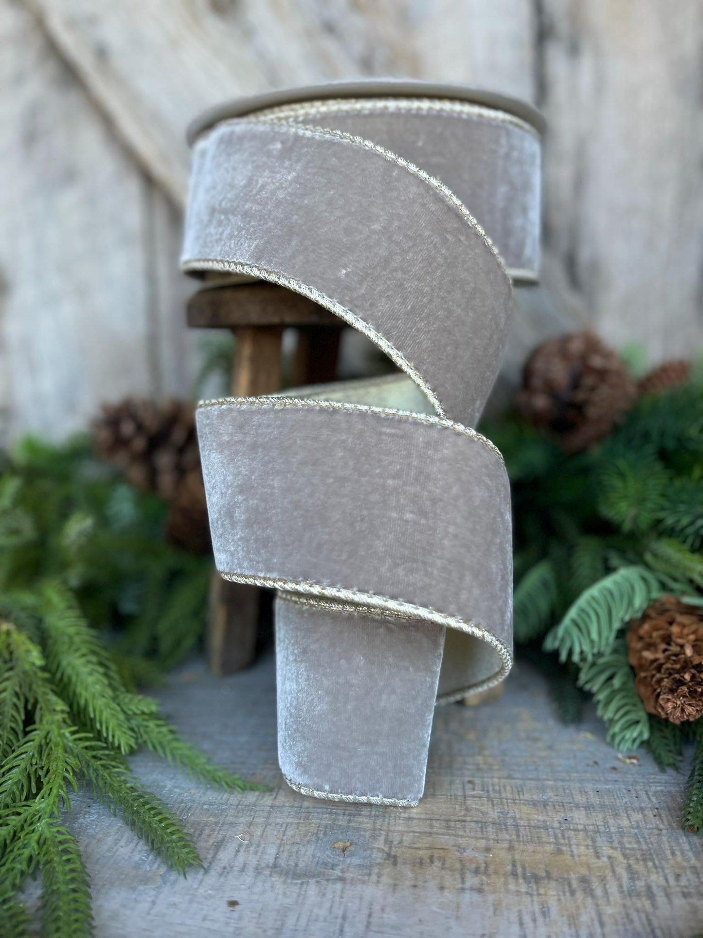 2.5" Platinum velvet ribbon, Farrisilk Ribbon, Christmas tree ribbon