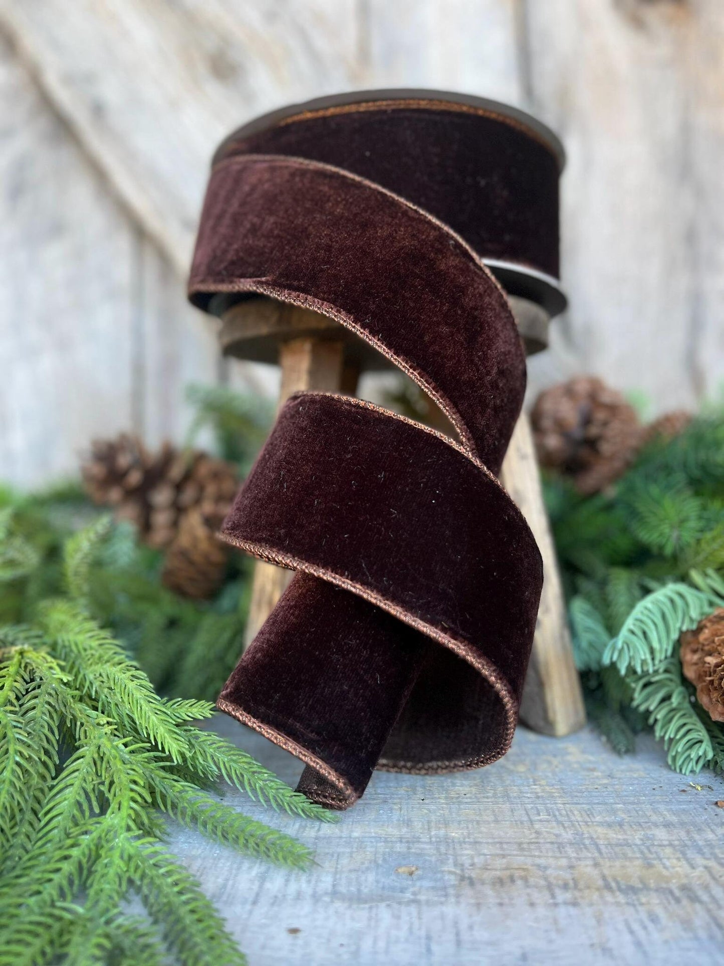 2.5” Chocolate Velvet Ribbon, Farrisilk ribbon, designer ribbon