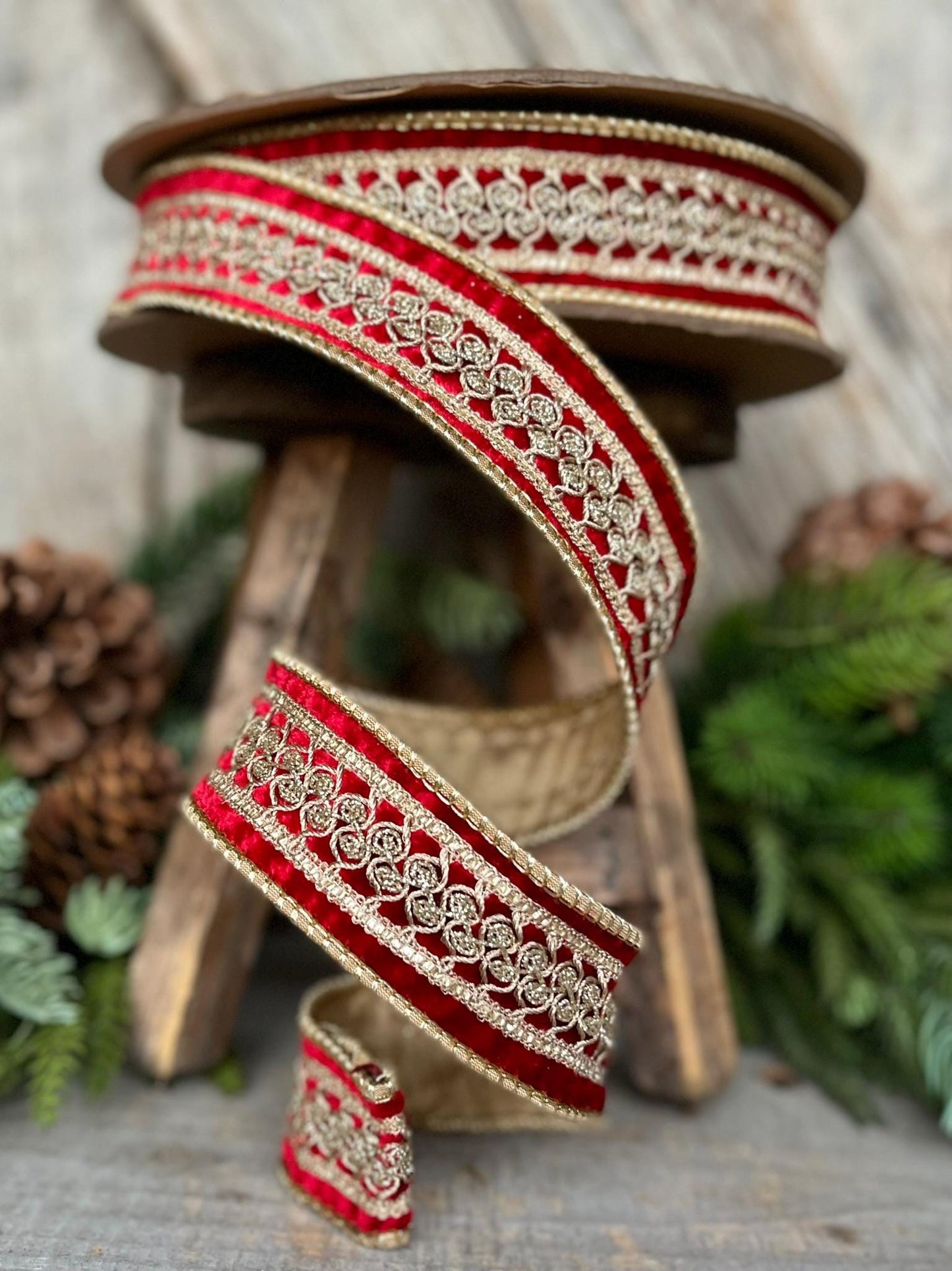 1.5" Red Velvet Trim RIbbon, Red Christmas RIbbon