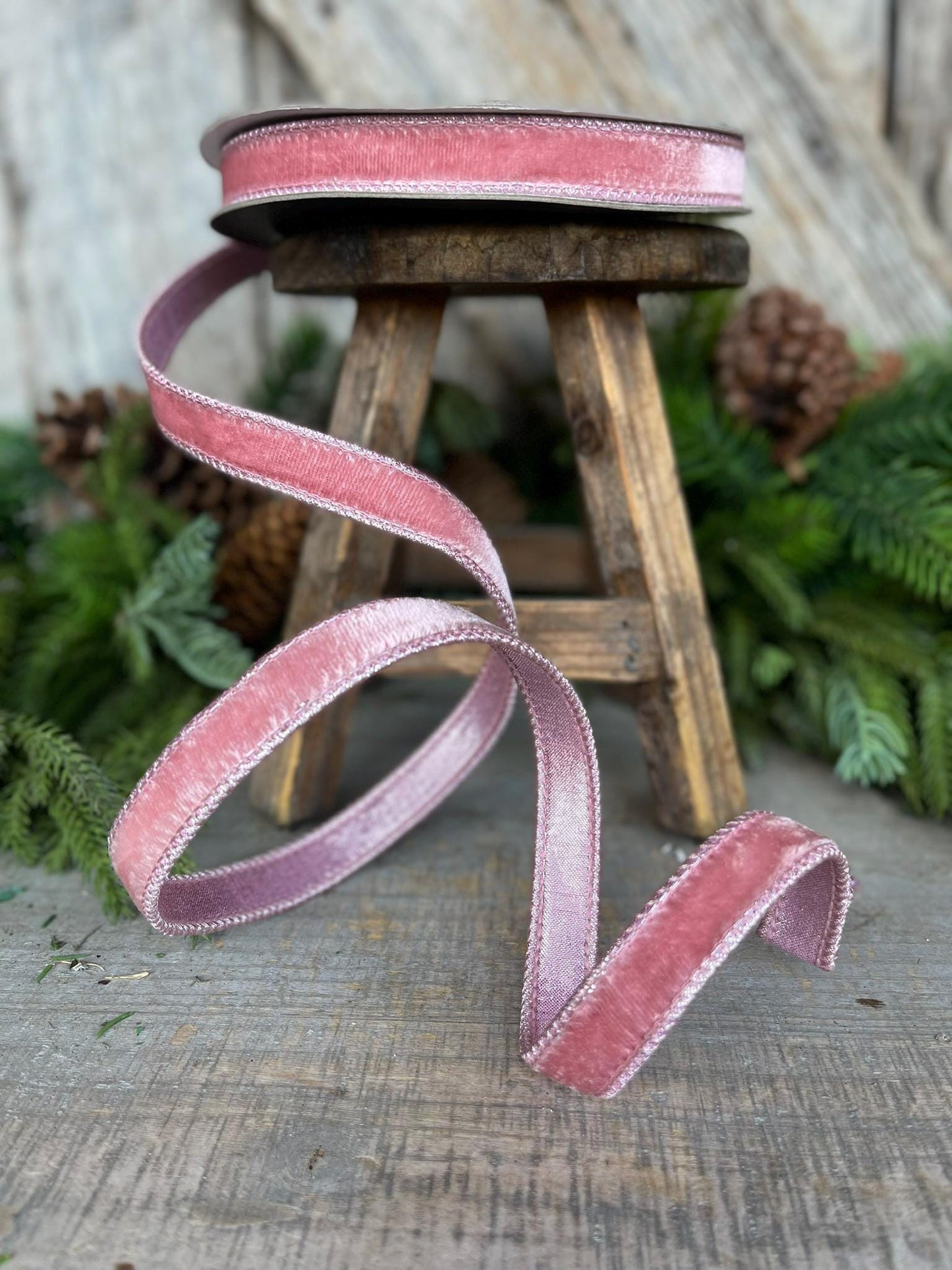 3/4" Pink Velvet Luster Ribbon, Farrisilk, Wired Velvet Ribbon,Christmas Velvet Ribbon,Pink Velvet Ribbon