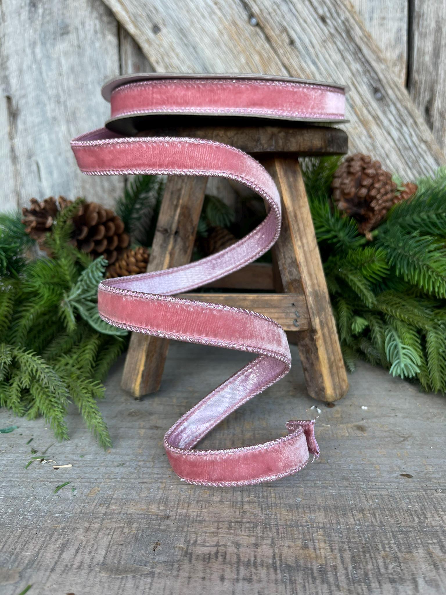 3/4" Pink Velvet Luster Ribbon, Farrisilk, Wired Velvet Ribbon,Christmas Velvet Ribbon,Pink Velvet Ribbon