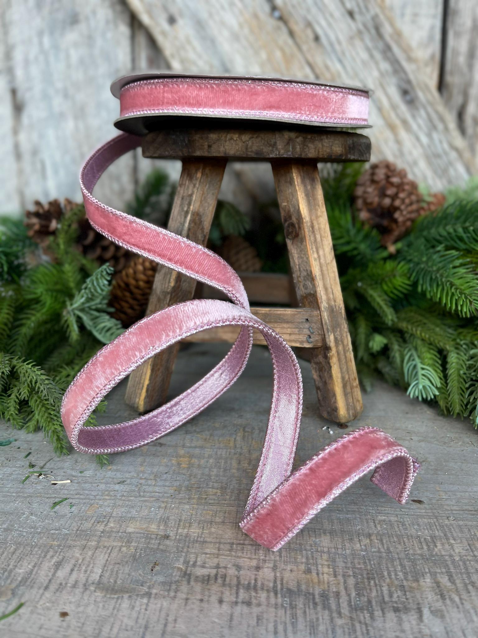 3/4" Pink Velvet Luster Ribbon, Farrisilk, Wired Velvet Ribbon,Christmas Velvet Ribbon,Pink Velvet Ribbon
