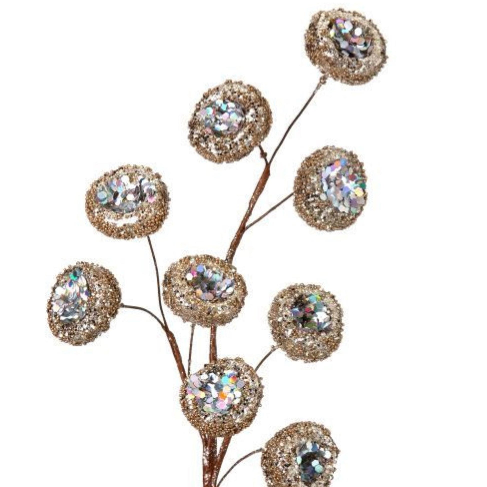 18" Gold Bead Pod Spray, Christmas Berry Spray, Champagne Gold Spray