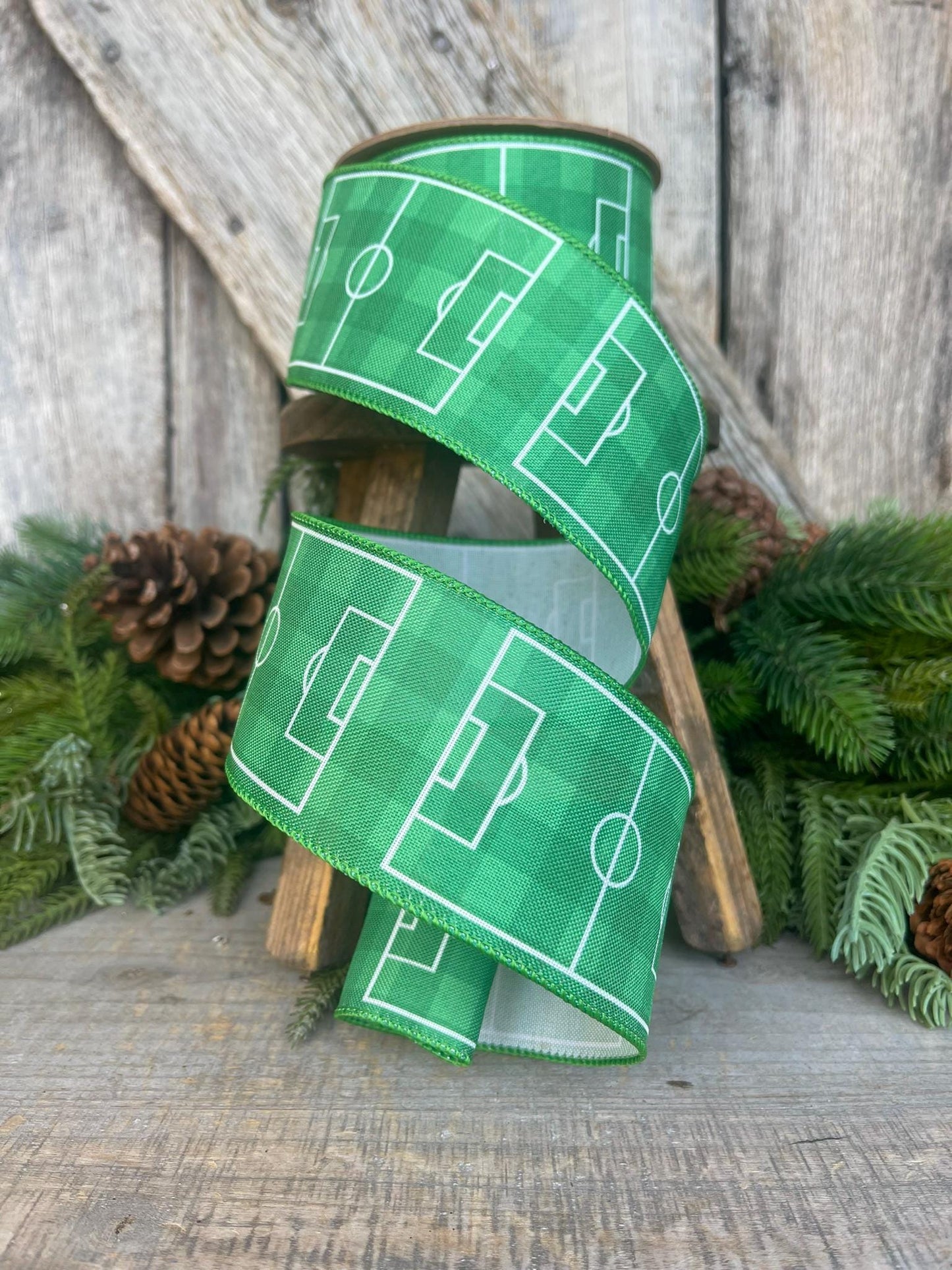 2.5" Soccer Field Wired Ribbon, Soccer Ribbon, Sports Ribbon