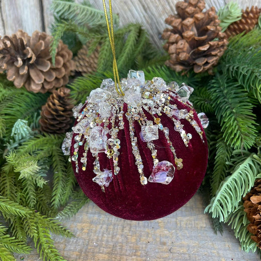 5" Burgundy Velvet Ornament, Burgundy Ornament, Jeweled Velvet Ornament