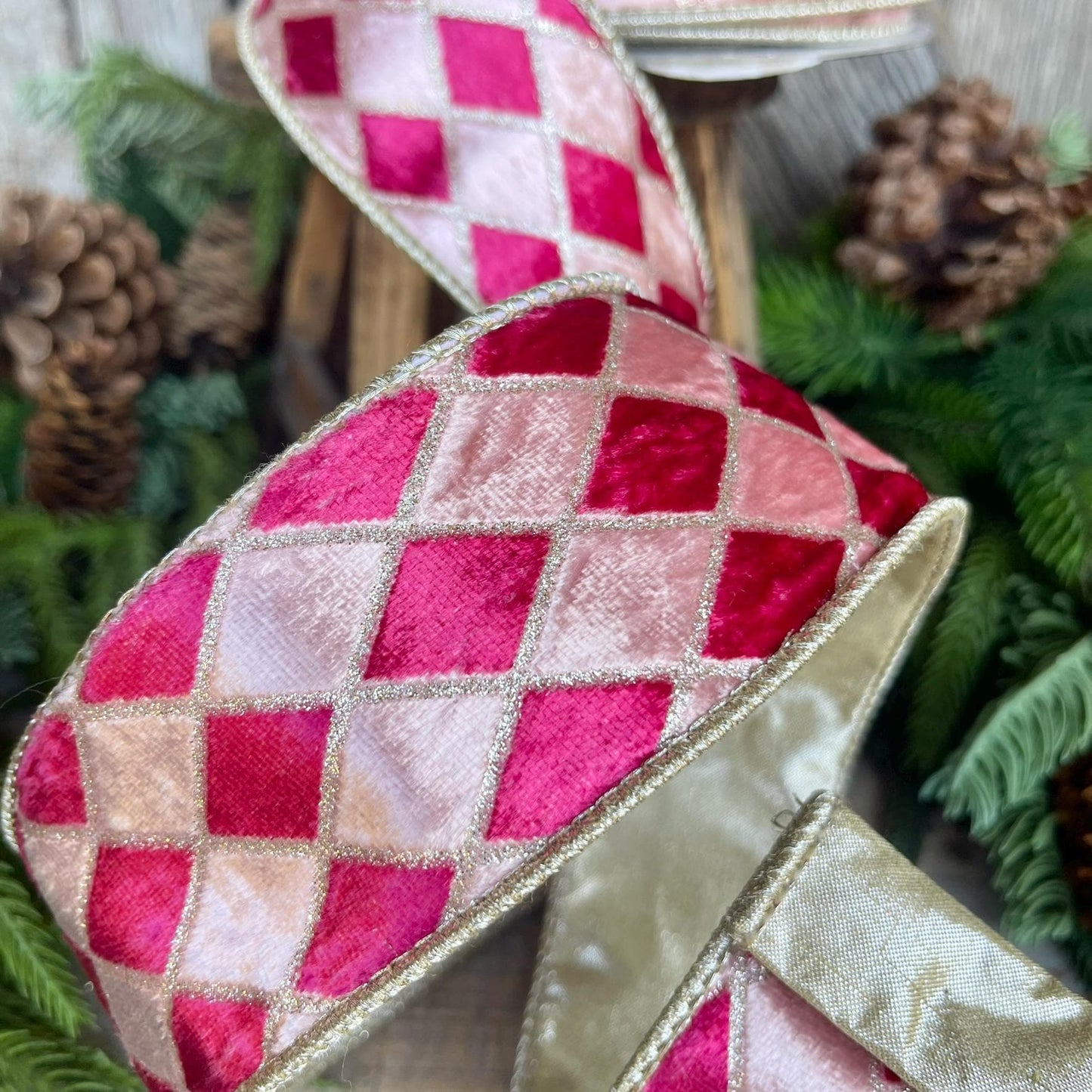 2.5" Pink Velvet Diamonds Ribbon, Farrisilk Ribbon