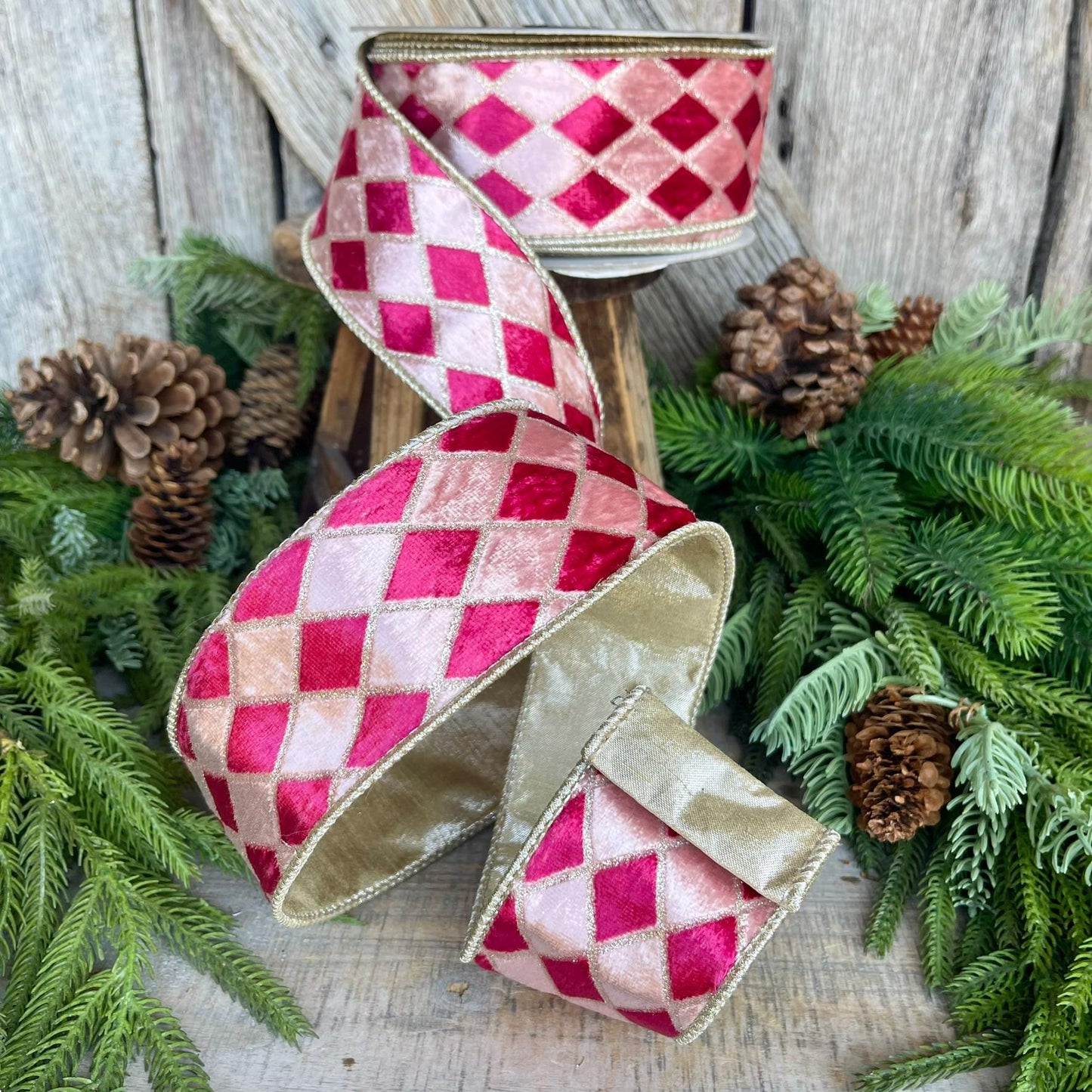 2.5" Pink Velvet Diamonds Ribbon, Farrisilk Ribbon