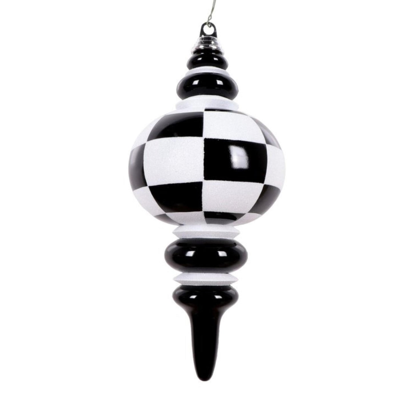 7" Black White Finial, Checkered Ornament, Finial Ornament
