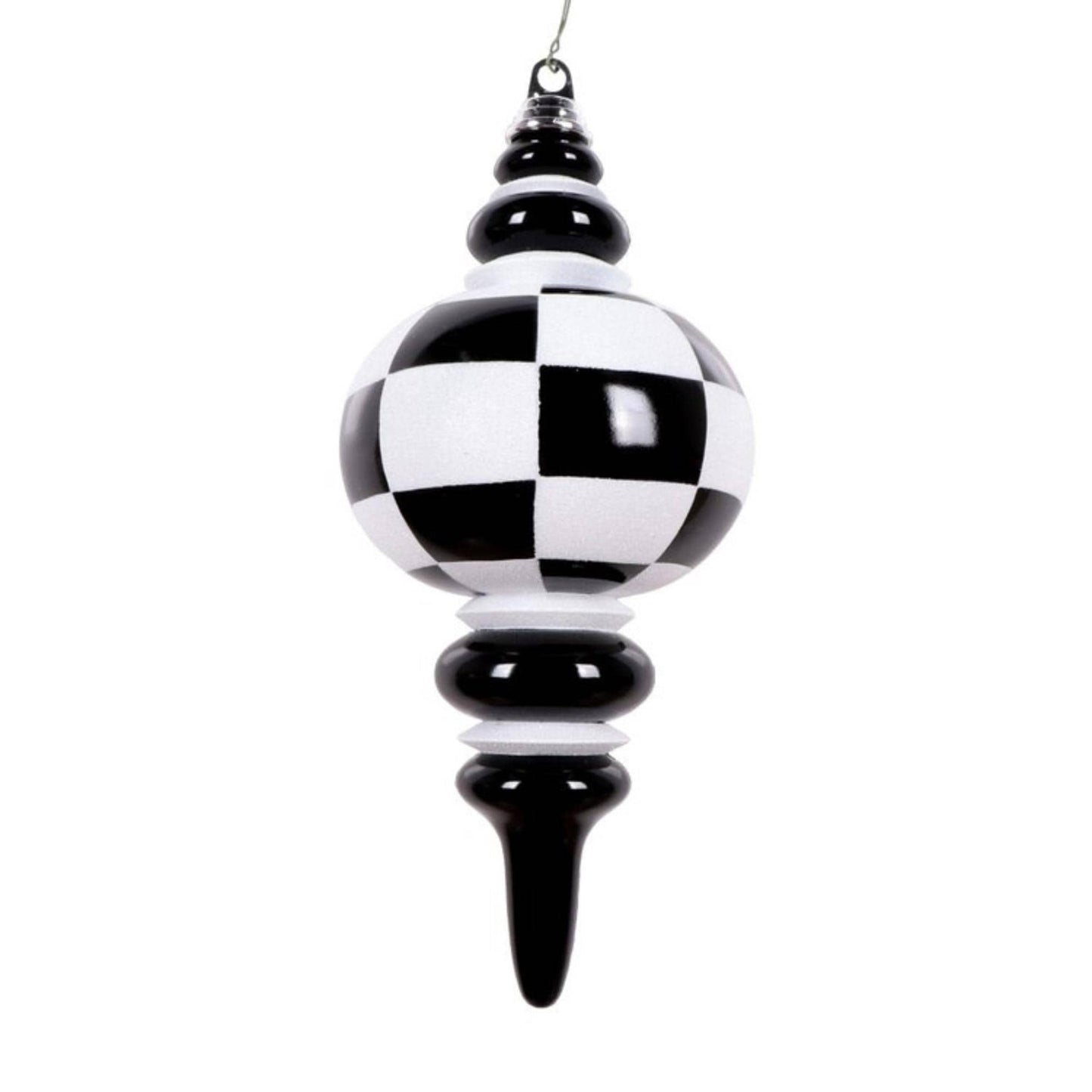 7" Black White Finial, Checkered Ornament, Finial Ornament
