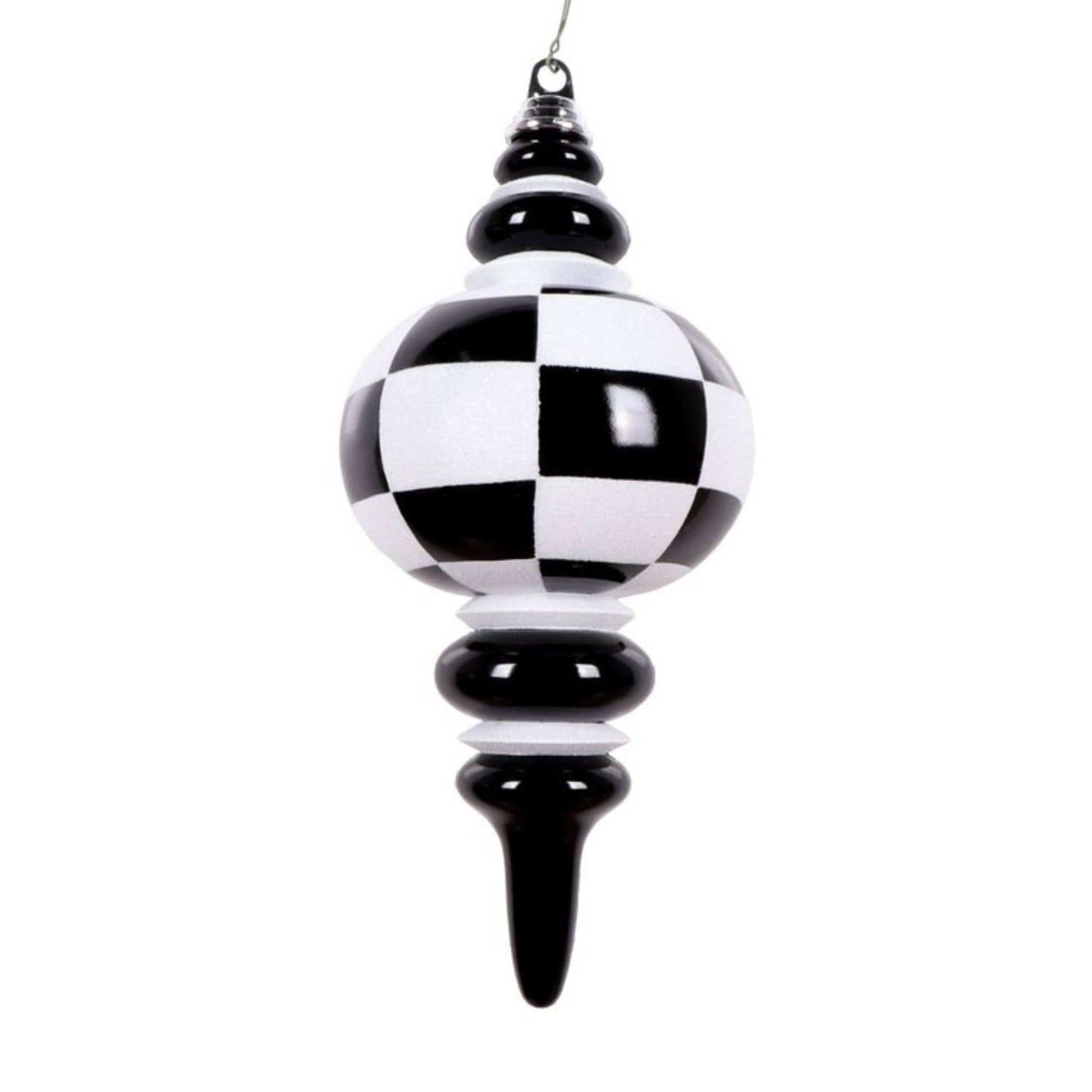 7" Black White Finial, Checkered Ornament, Finial Ornament