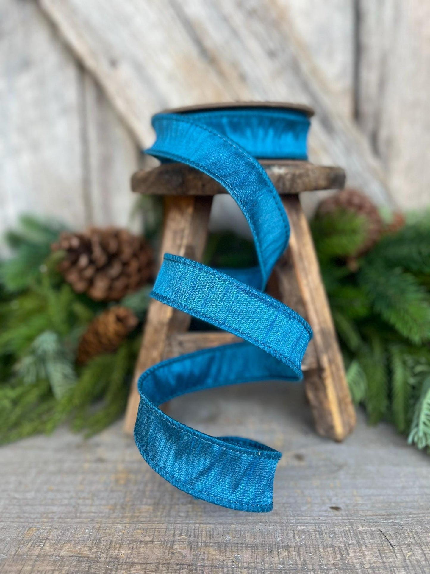 1" Turquoise Dupion Ribbon, wired ribbon, Christmas Ribbon