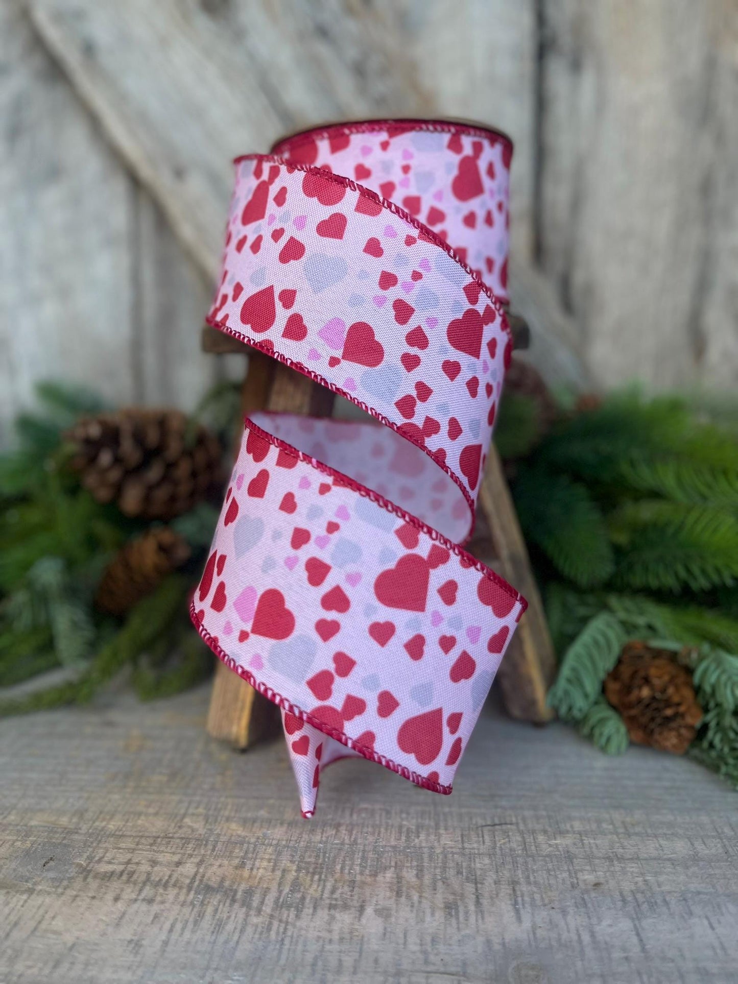 2.5" Heart Valentine Ribbon, Heart Ribbon, Wired RIbbon