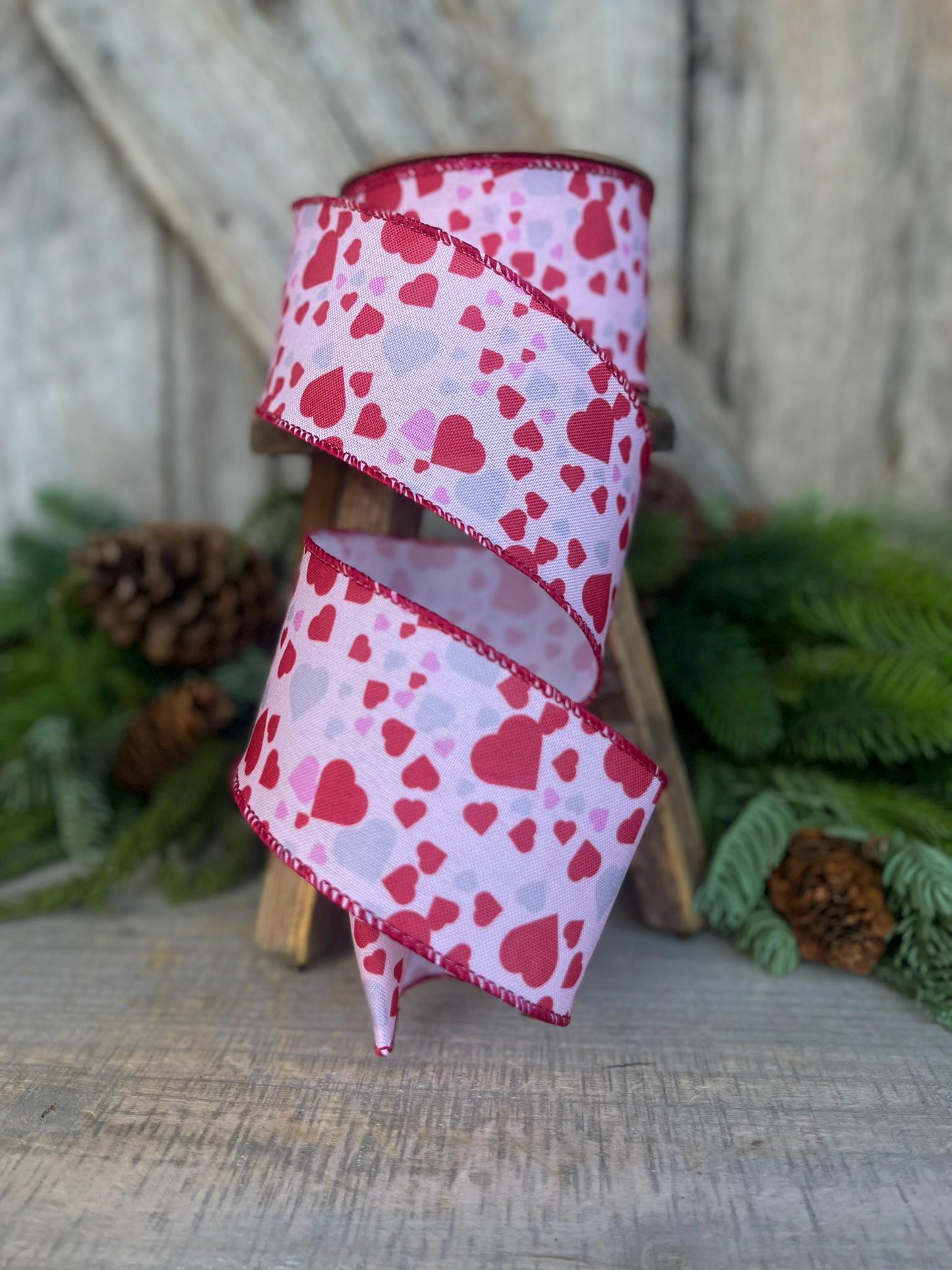 2.5" Heart Valentine Ribbon, Heart Ribbon, Wired RIbbon