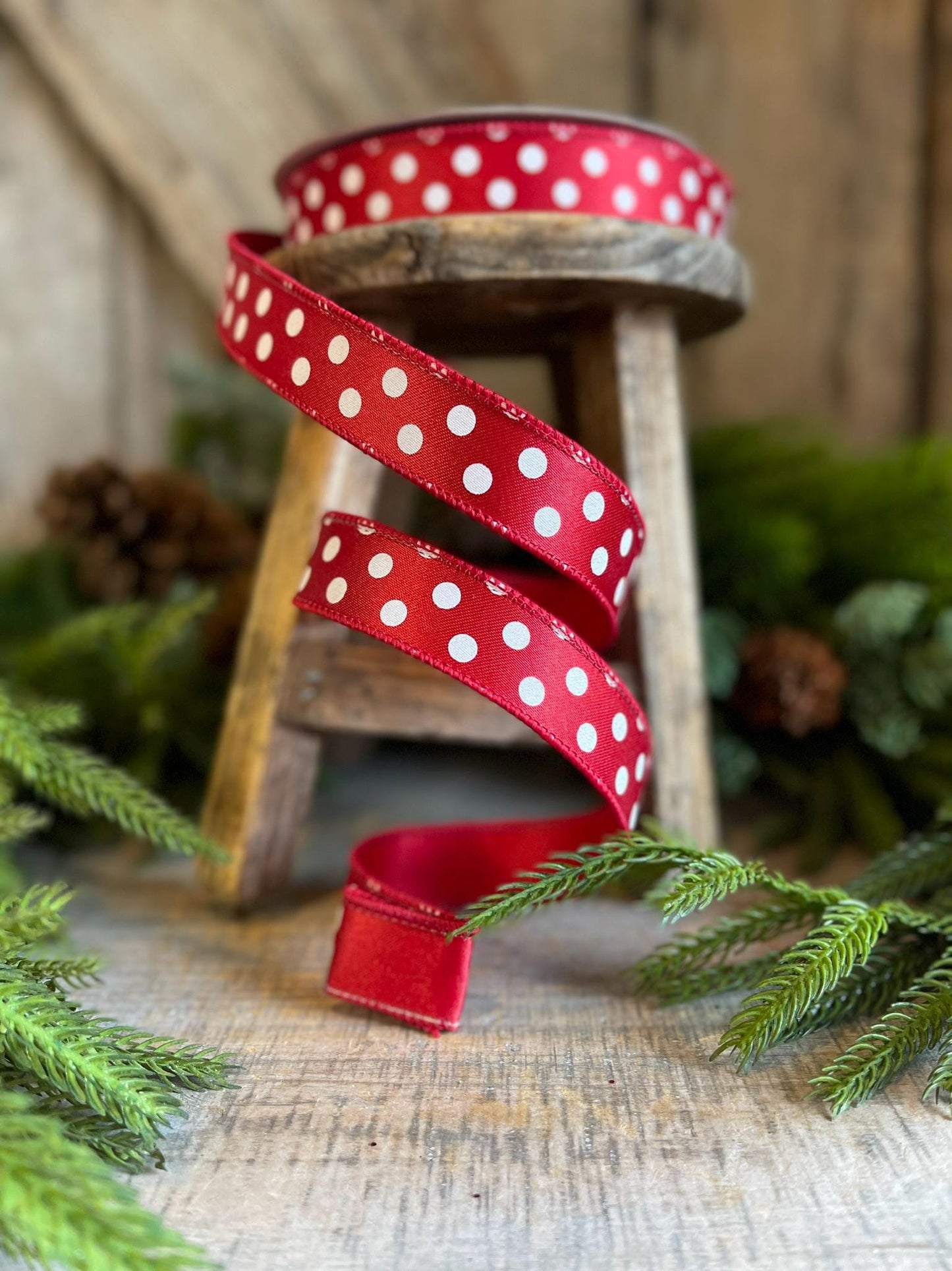 1" Red and White Polka dot ribbon, Farrislk Mini Dots, Christmas Ribbon