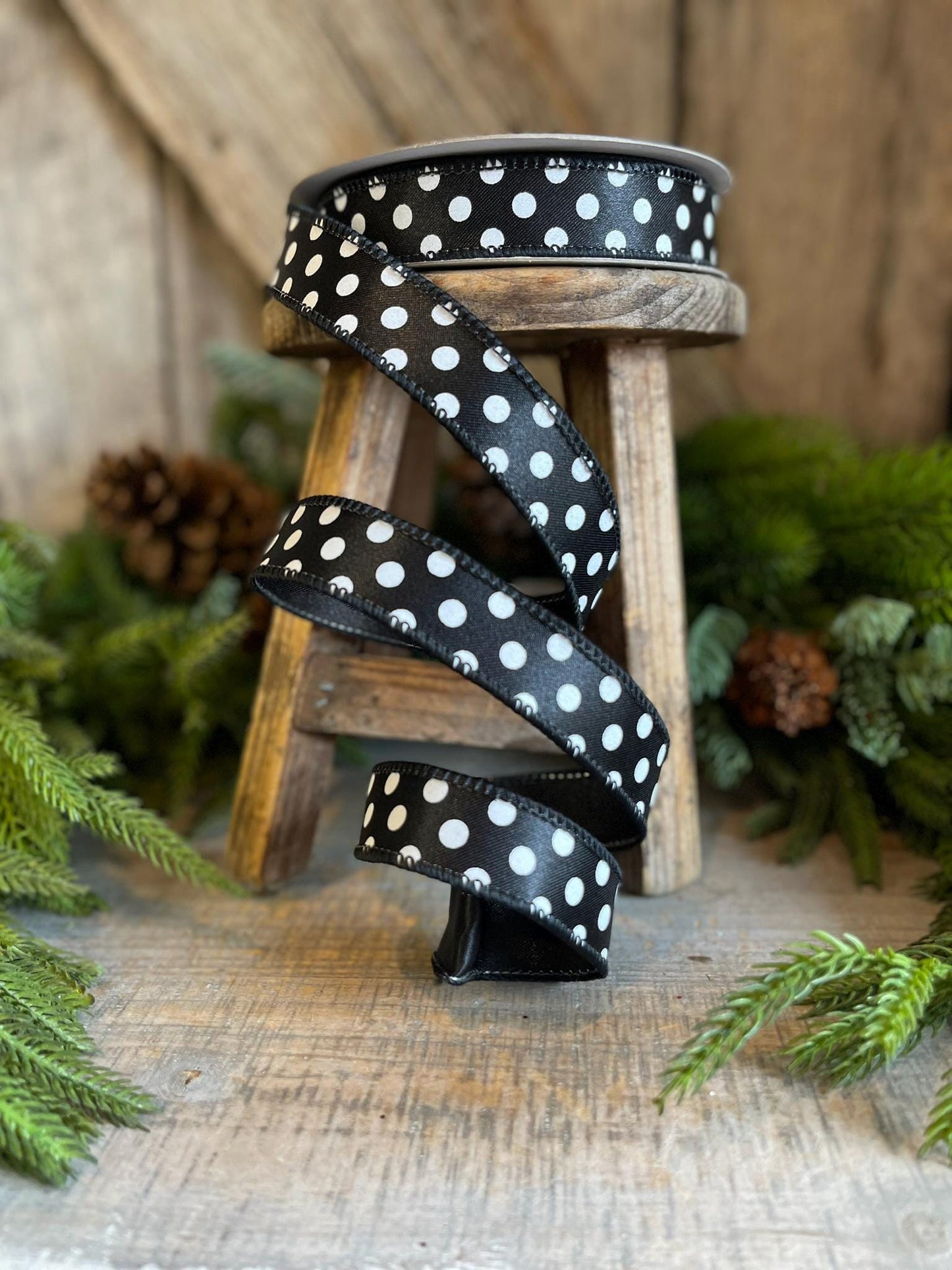 1" Black White Mini Dots, Farrisilk Ribbon, Polka Dot RIbbon