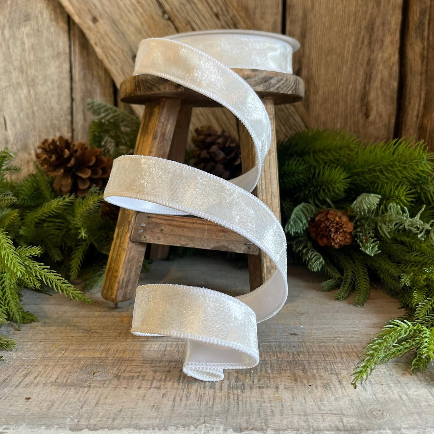 1" White Velvet Ribbon, Farrisilk Ribbon, White Silken Velvet Ribbon