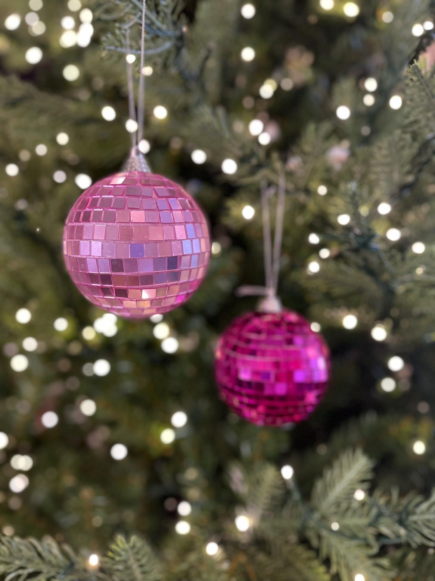 Set of 2 - 3" Pink Disco Ball, Pinkmas Decor, Pink Disco Balls