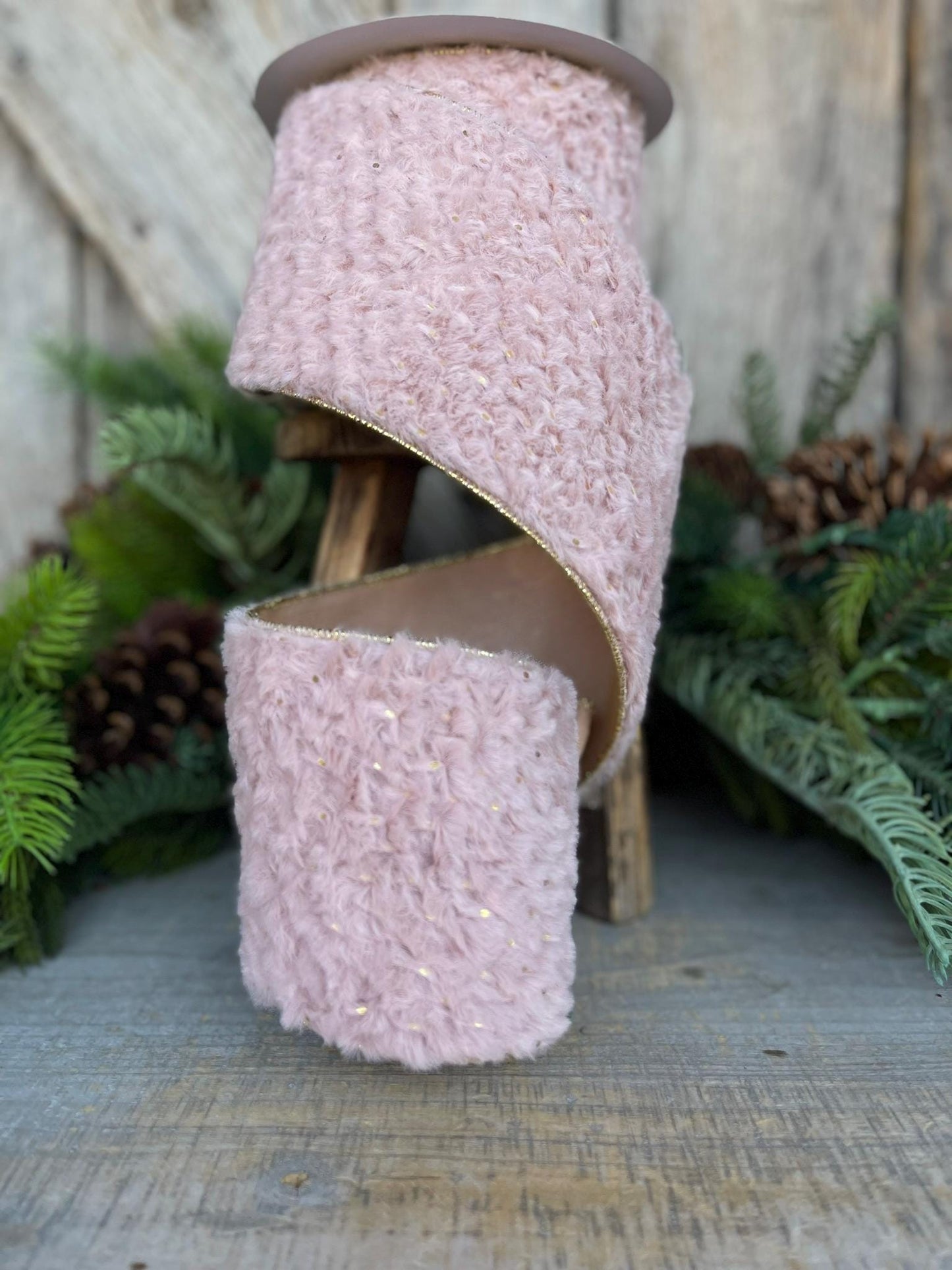 4” Pink Fur Wired ribbon, Farrisilk Ribbon