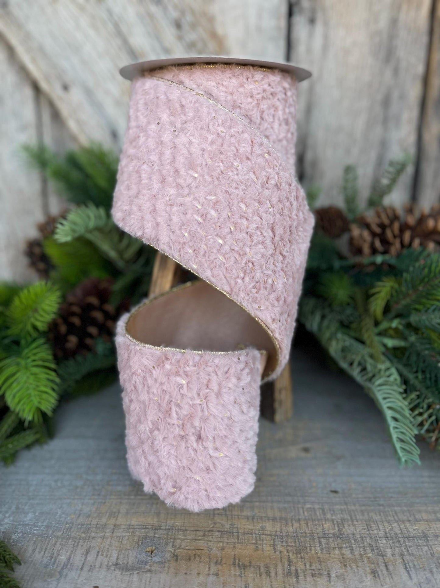 4” Pink Fur Wired ribbon, Farrisilk Ribbon