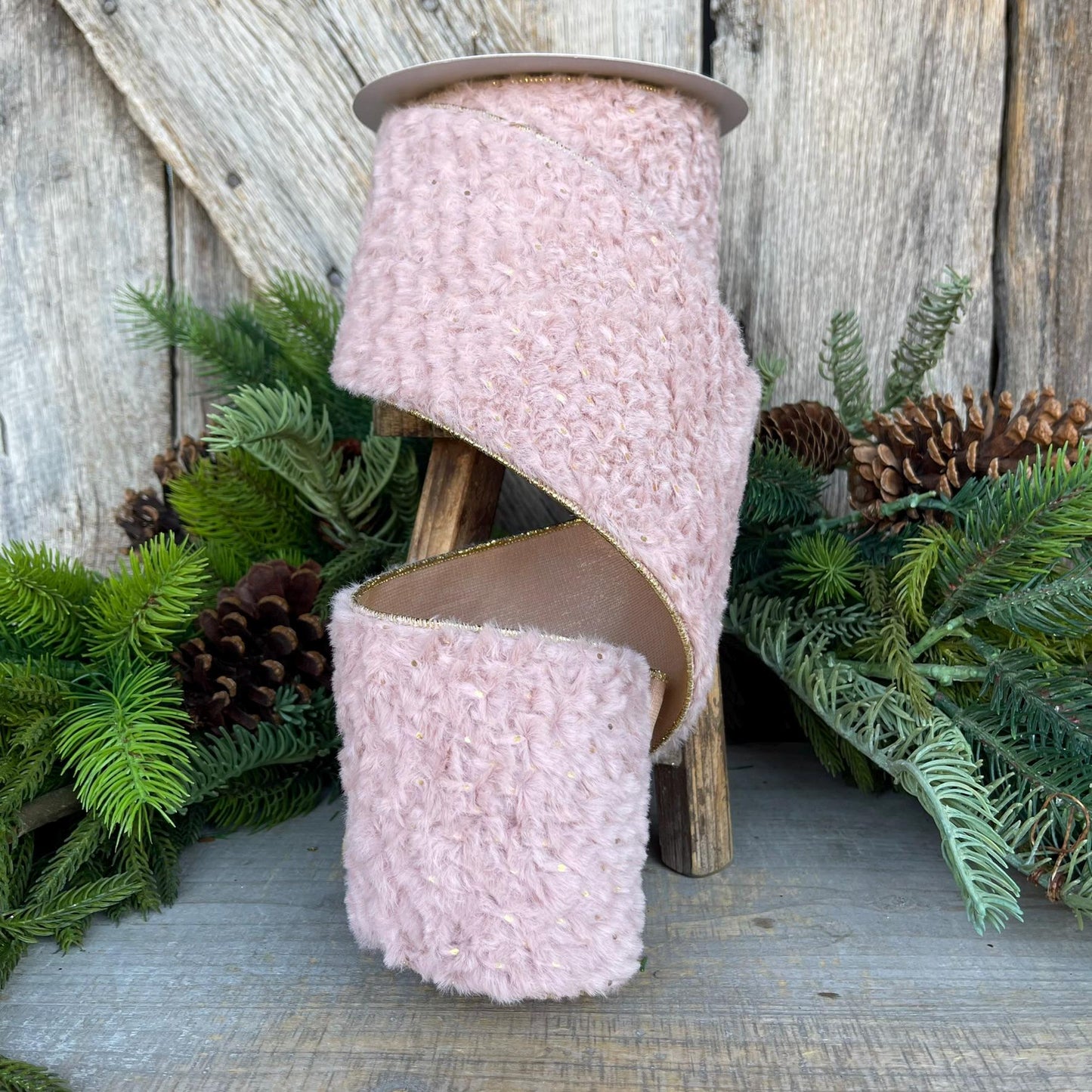 4” Pink Fur Wired ribbon, Farrisilk Ribbon
