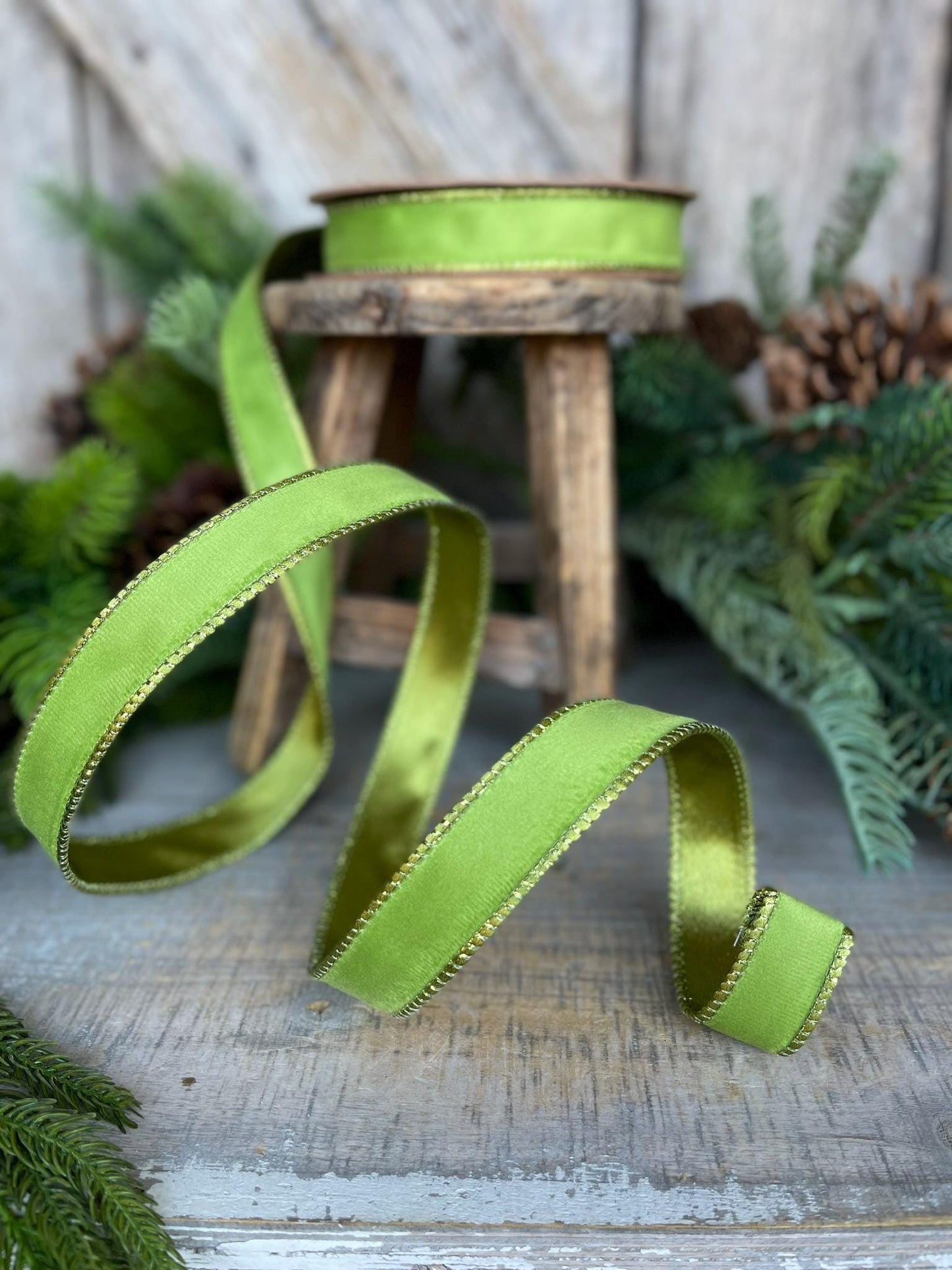 1" Lime Green Velvet Ribbon, Lime Green Velvet Ribbon, Christmas RIbbon