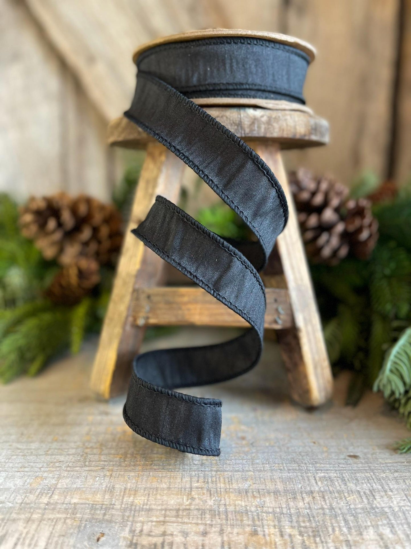 1" Black Dupioni Ribbon, Black WIred Ribbon, Fall Ribbon