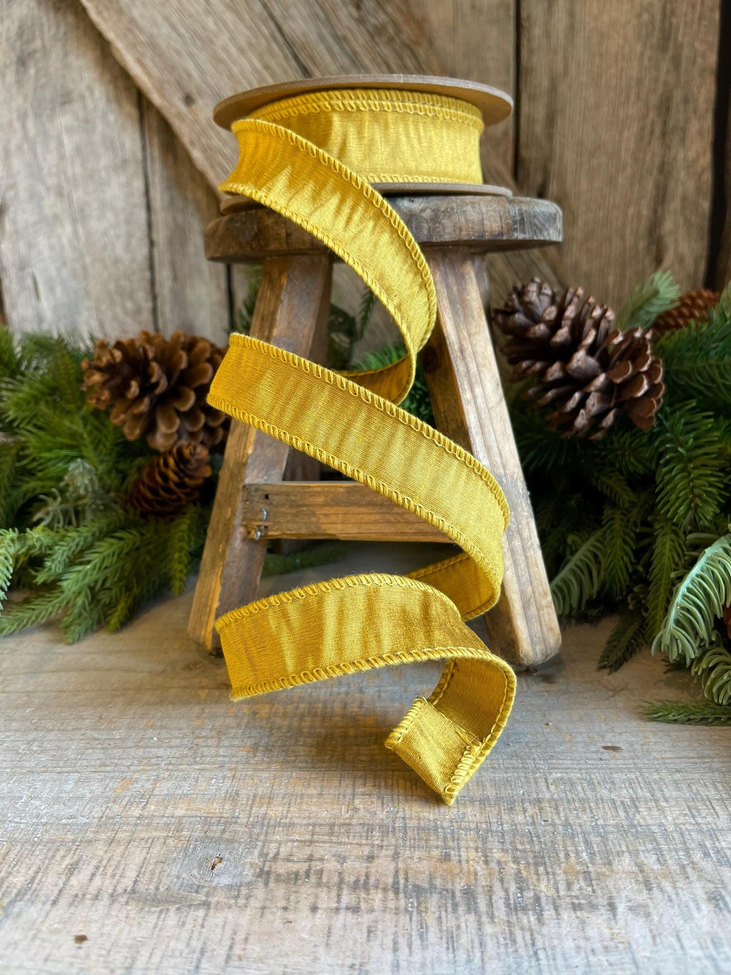 1" Gold Dupioni Ribbon, Gold WIred Ribbon, Fall Ribbon