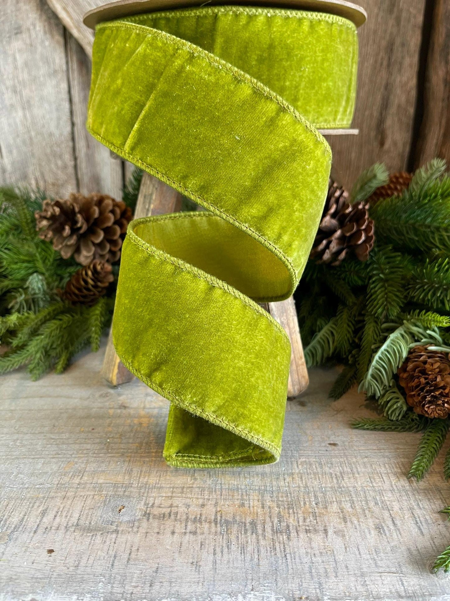 2.5 Lime Green Velvet, Farrisilk Velvet Ribbon, Farrisilk Ribbon